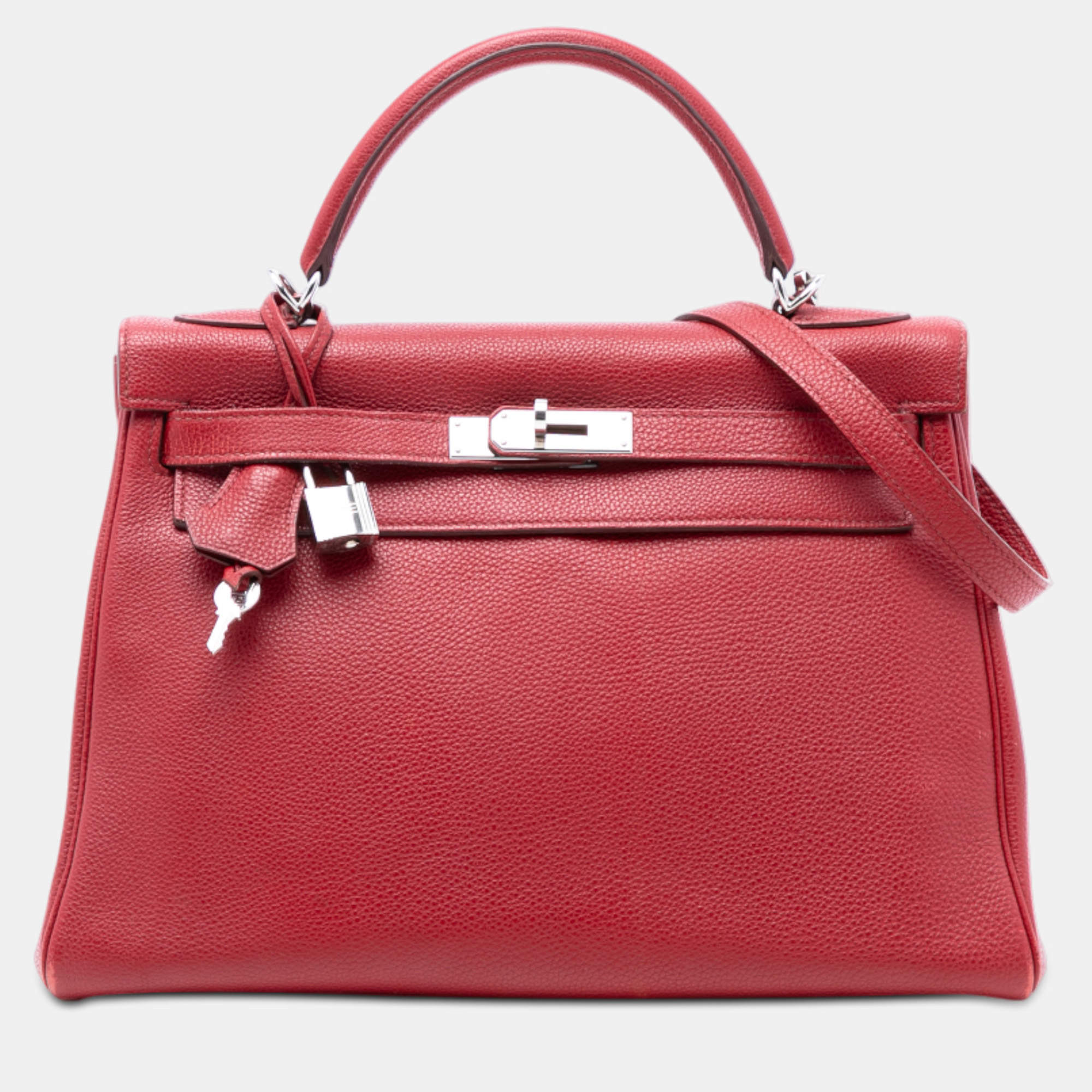 Pre Owned Hermes Red Togo Kelly II Retourne 32