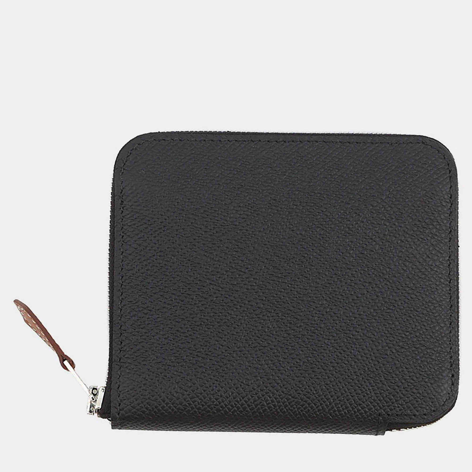 Pre Owned Hermes Azap Compact Silk In Black Epsom