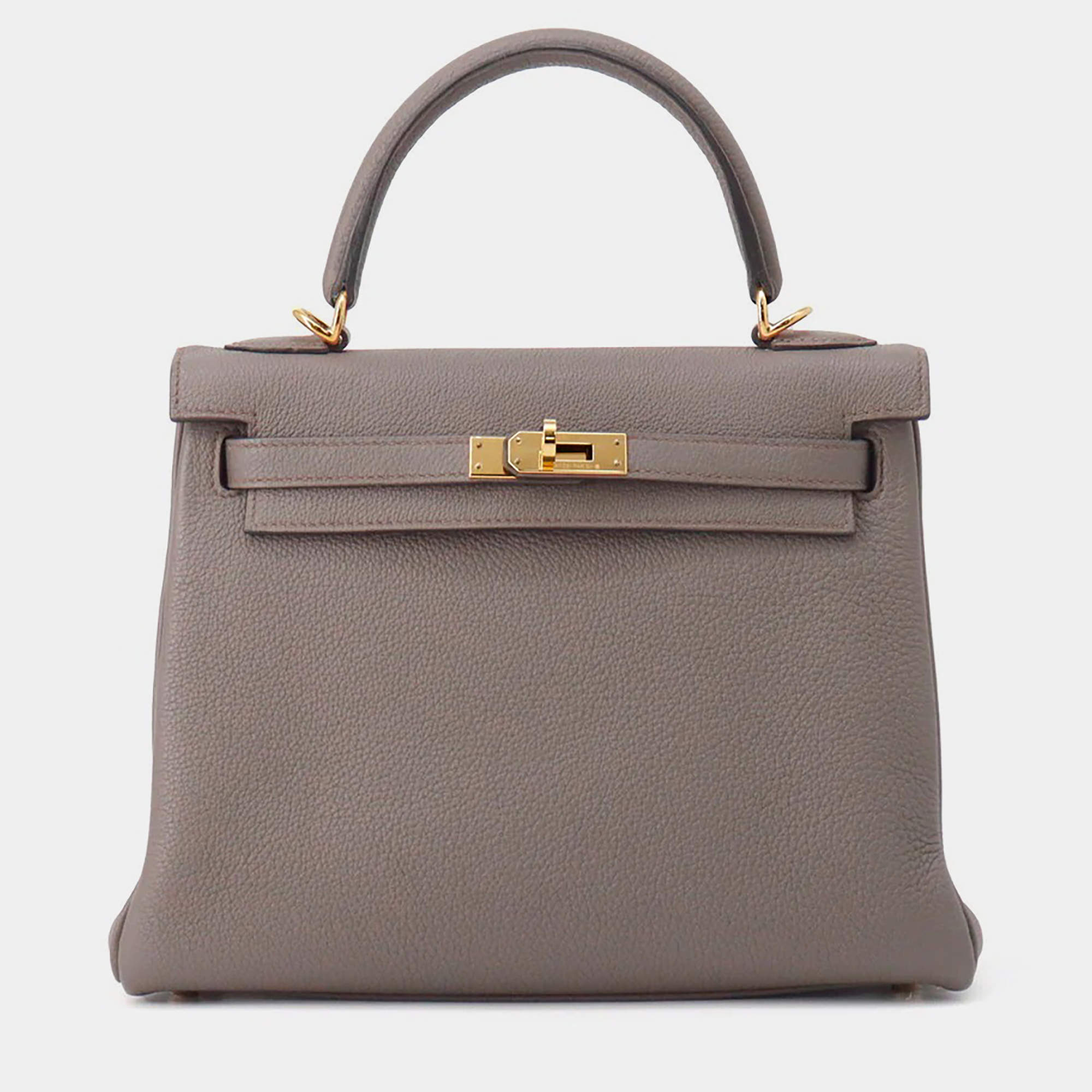 Pre Owned Hermes Kelly Retourne Etain Togo Leather Size 25