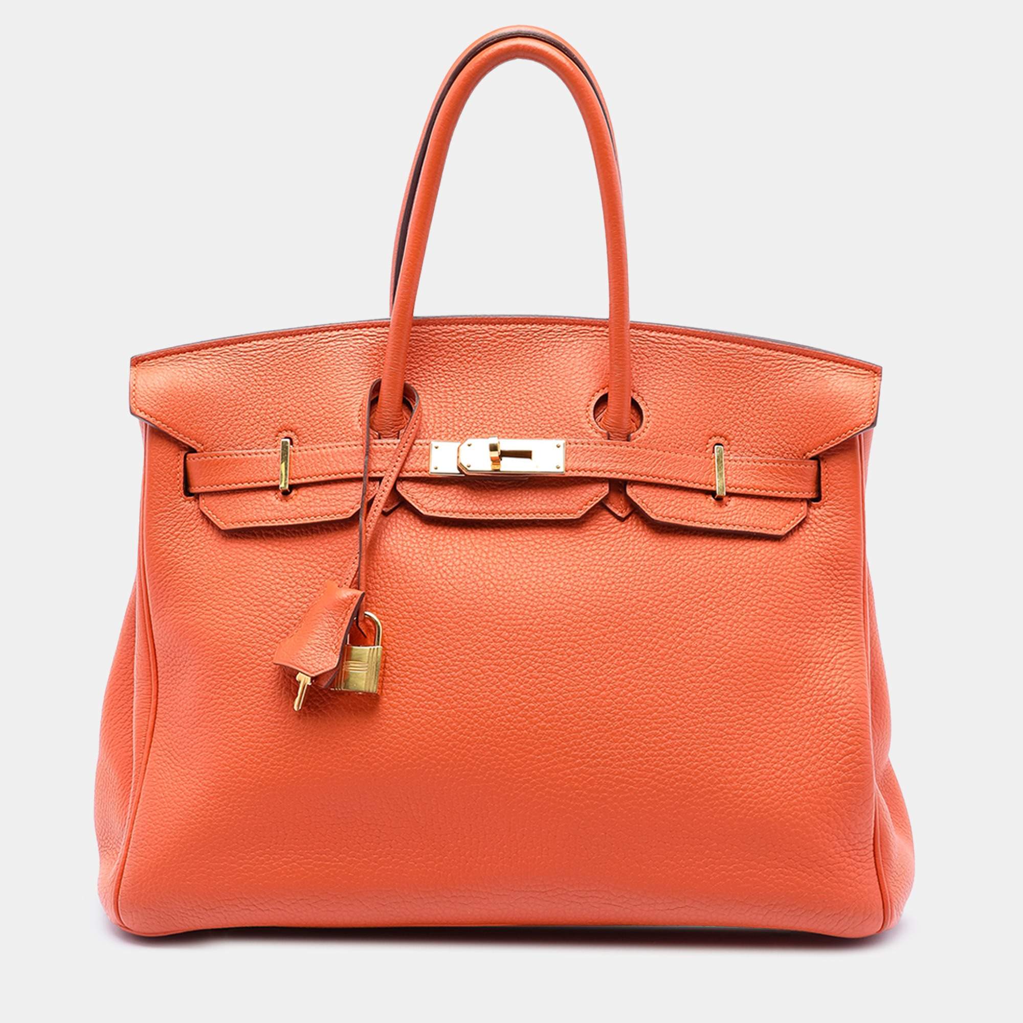 Pre Owned حقيبة هيرمس بيركين ريترون كليمونس برتقالية 35