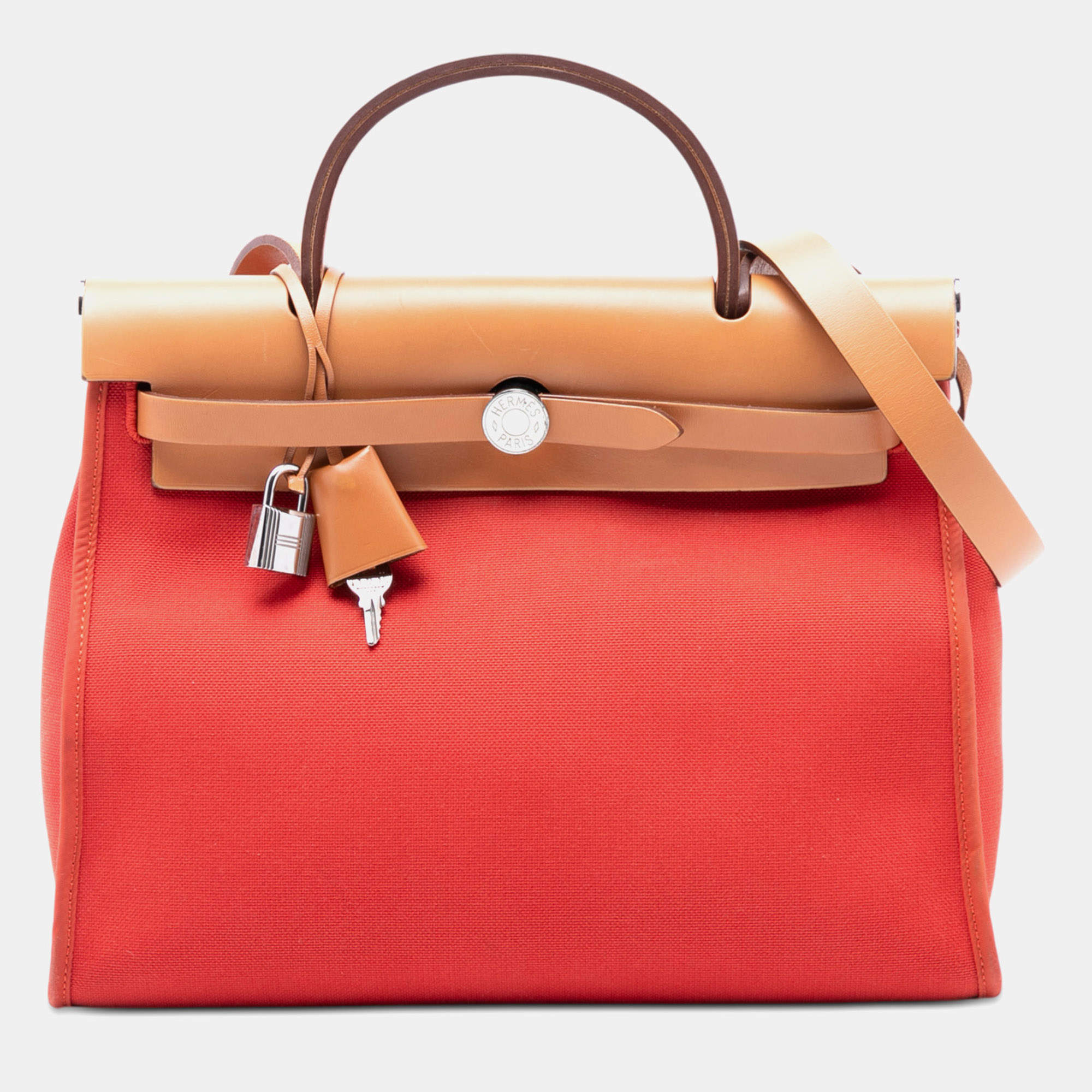 مملوكة مسبقًا Hermes Brown Orange Toile Herbag Zip 31