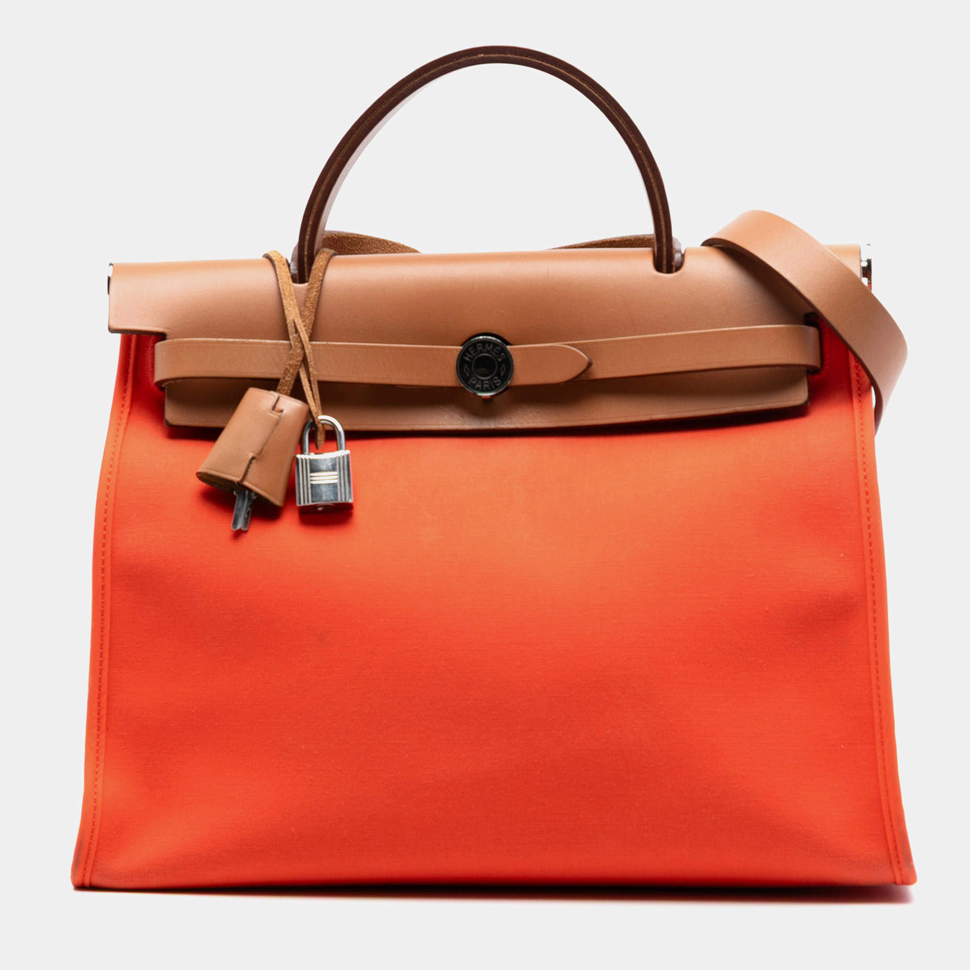 مملوكة مسبقًا Hermes Brown Orange Toile Herbag Zip 31