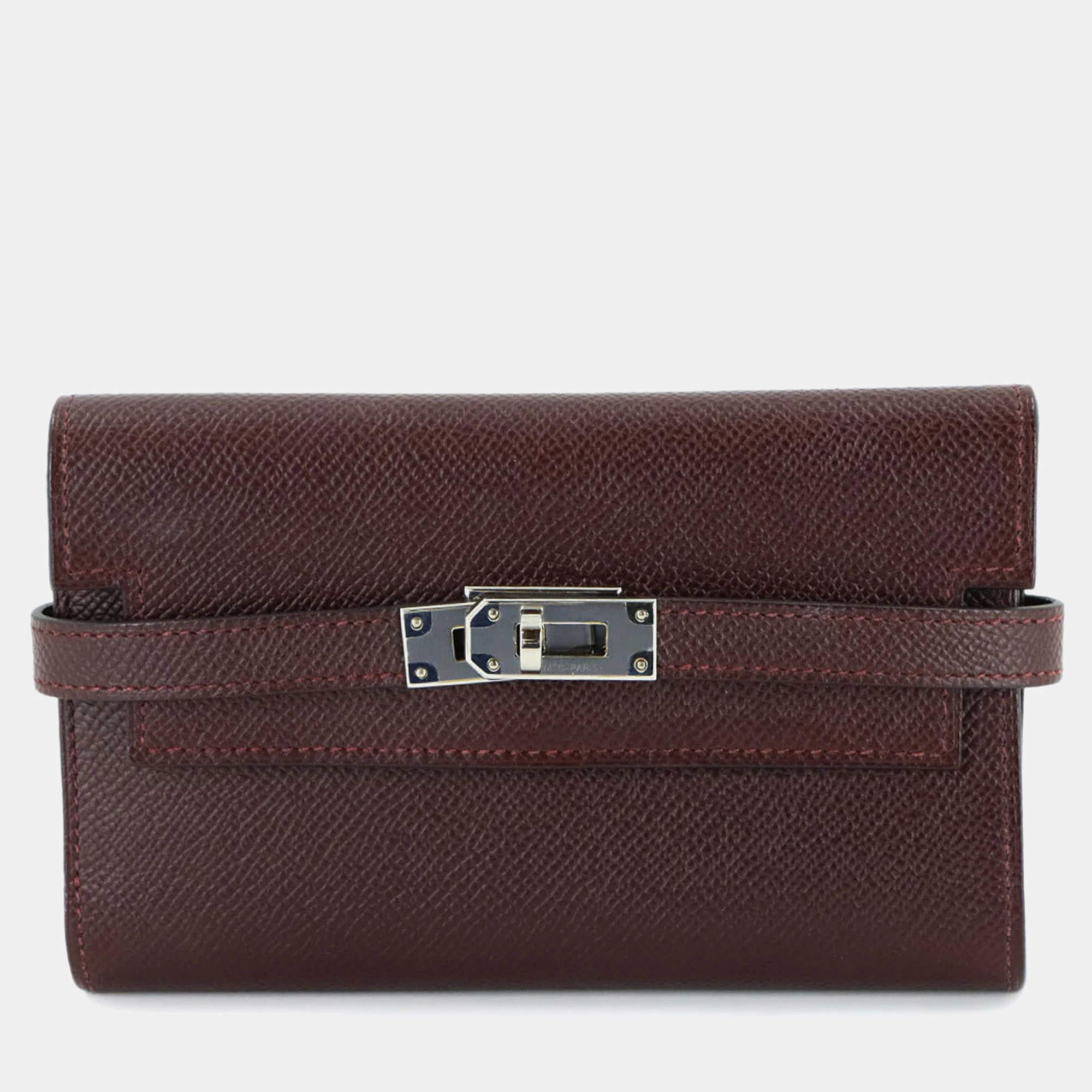 مملوكة مسبقًا Hermes Hermes Kelly Wallet Medium Tri-Fold Epson Bordeaux