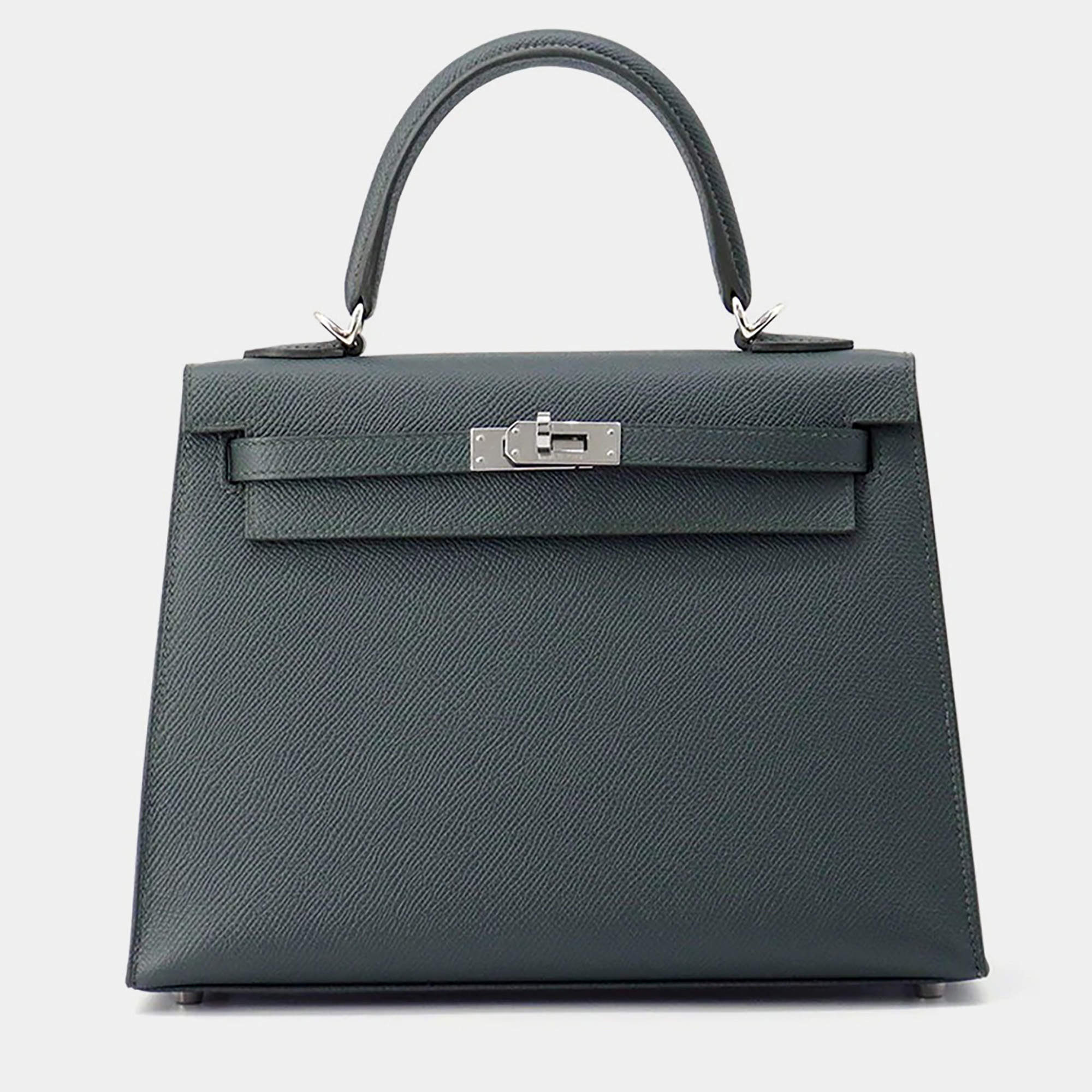 Pre Owned Hermes Kelly Sellier Vert Mangrove Epsom Size 25