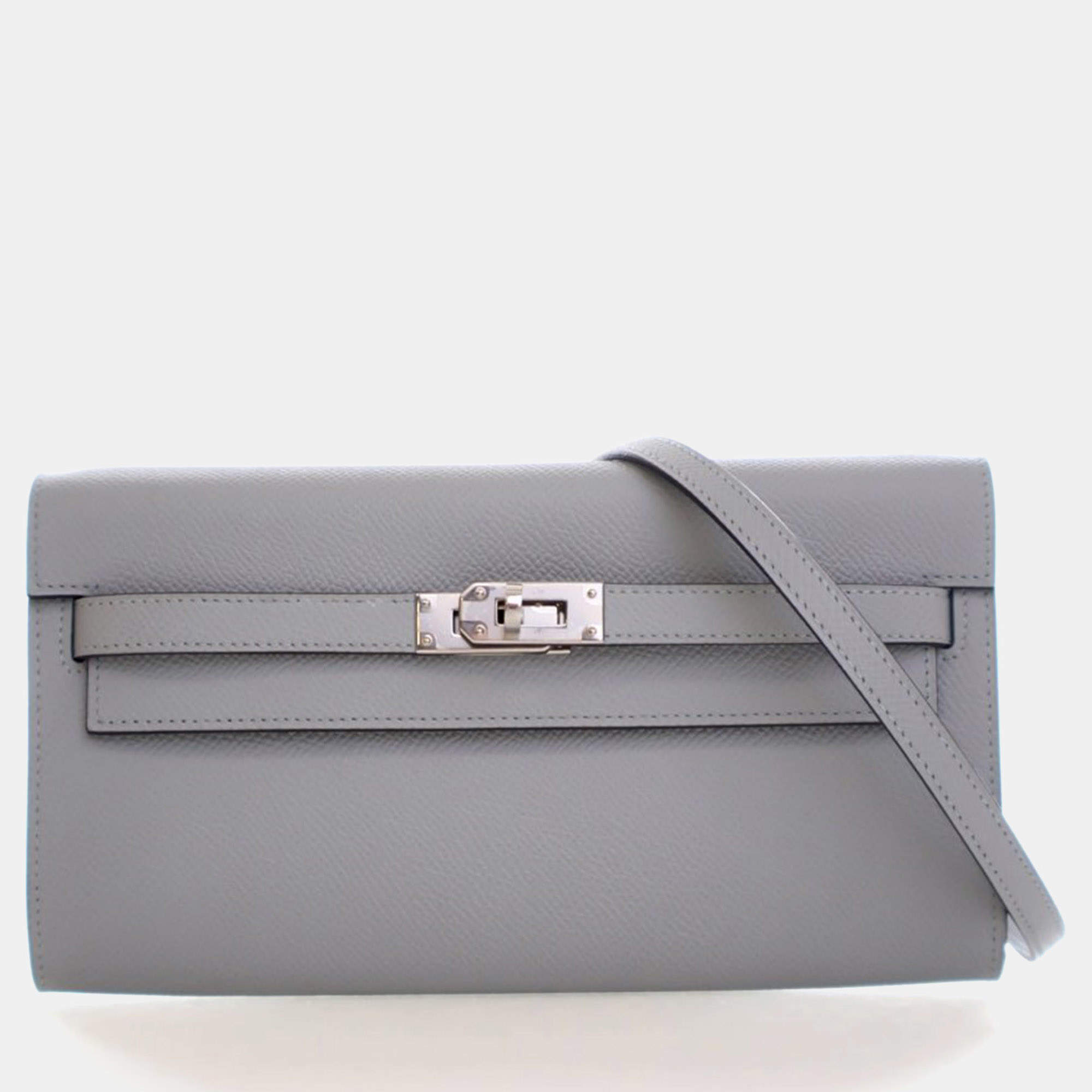 Pre Owned محفظة هيرمس كيلي تو جو جلد أبسوم أزرق جليدي