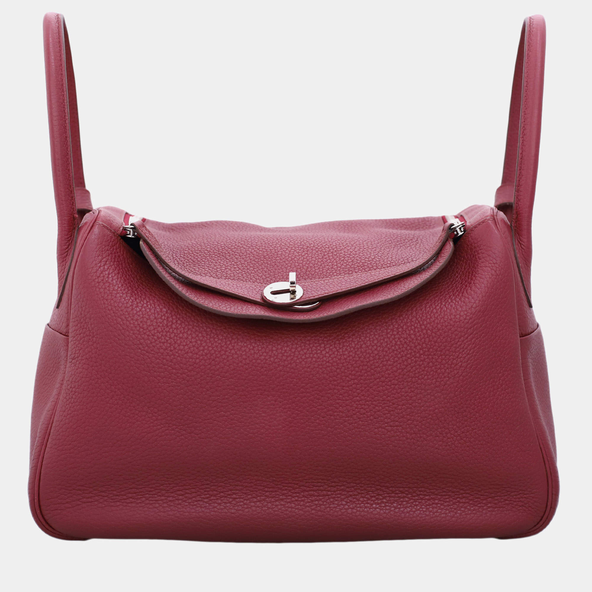 Pre Owned Hermes Burgundy Taurillon Clemence Lindy 34 Bag PHW