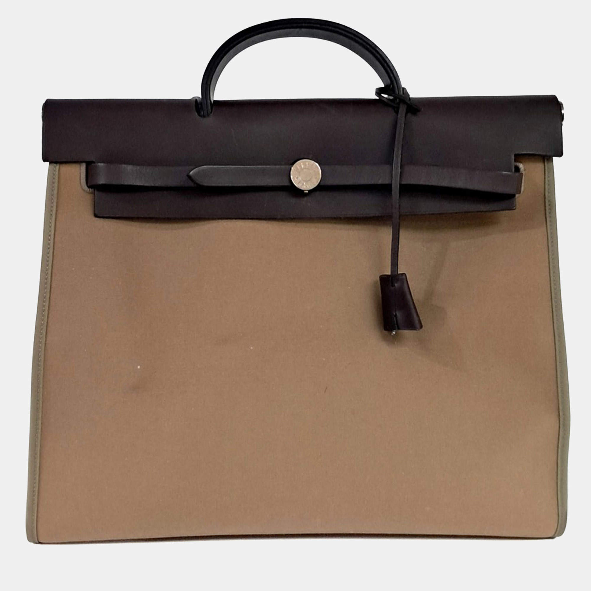 مملوكة مسبقًا Hermes Beige Brown Fabric NEW ZIP Erbag Large
