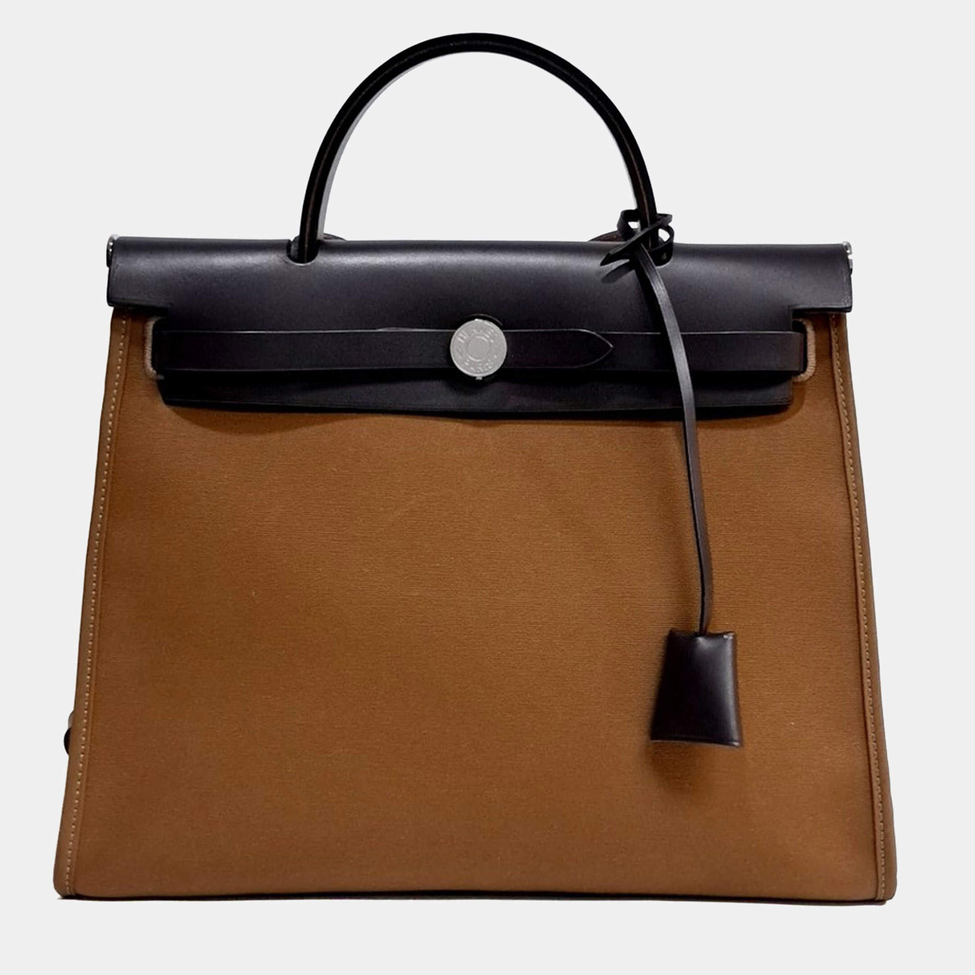 Pre Owned حقيبة هيرمس نيو زيب هيرباج صغير قماش وجلد بني وأسود