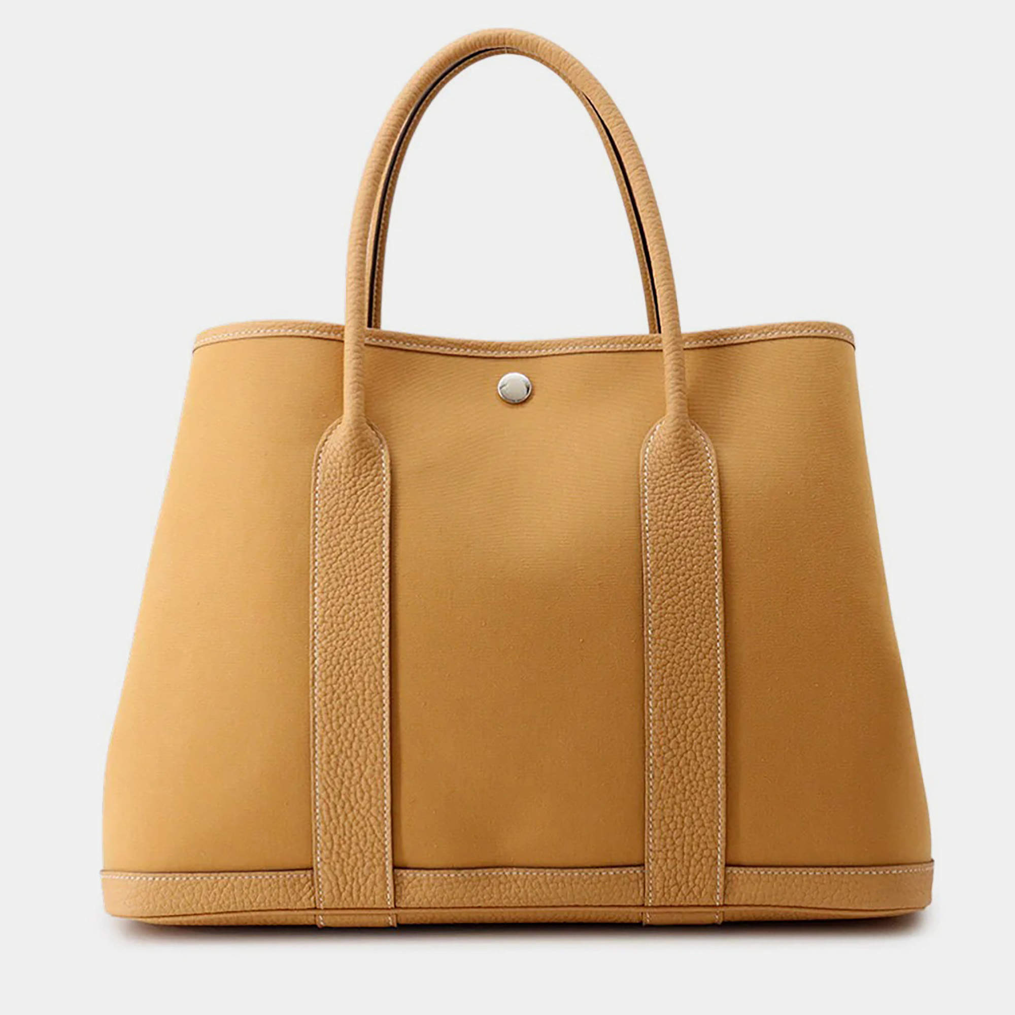 Pre Owned Hermes Garden Party Natural Sable Toile Officier Negonda Leather Size Pm