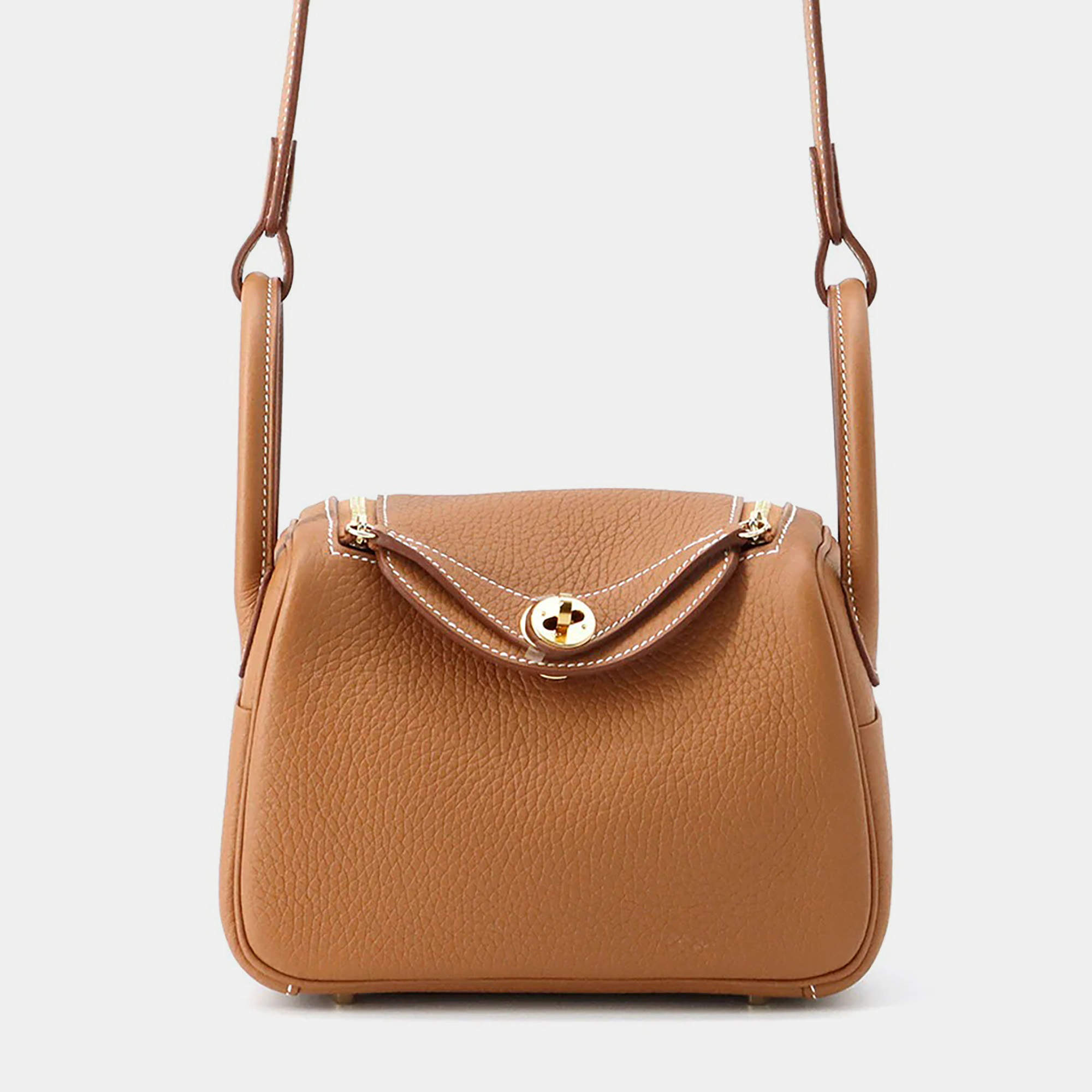 Pre Owned حقيبة هيرمس ليندي جلد تاوريون كلمنس ذهبي حجم صغير