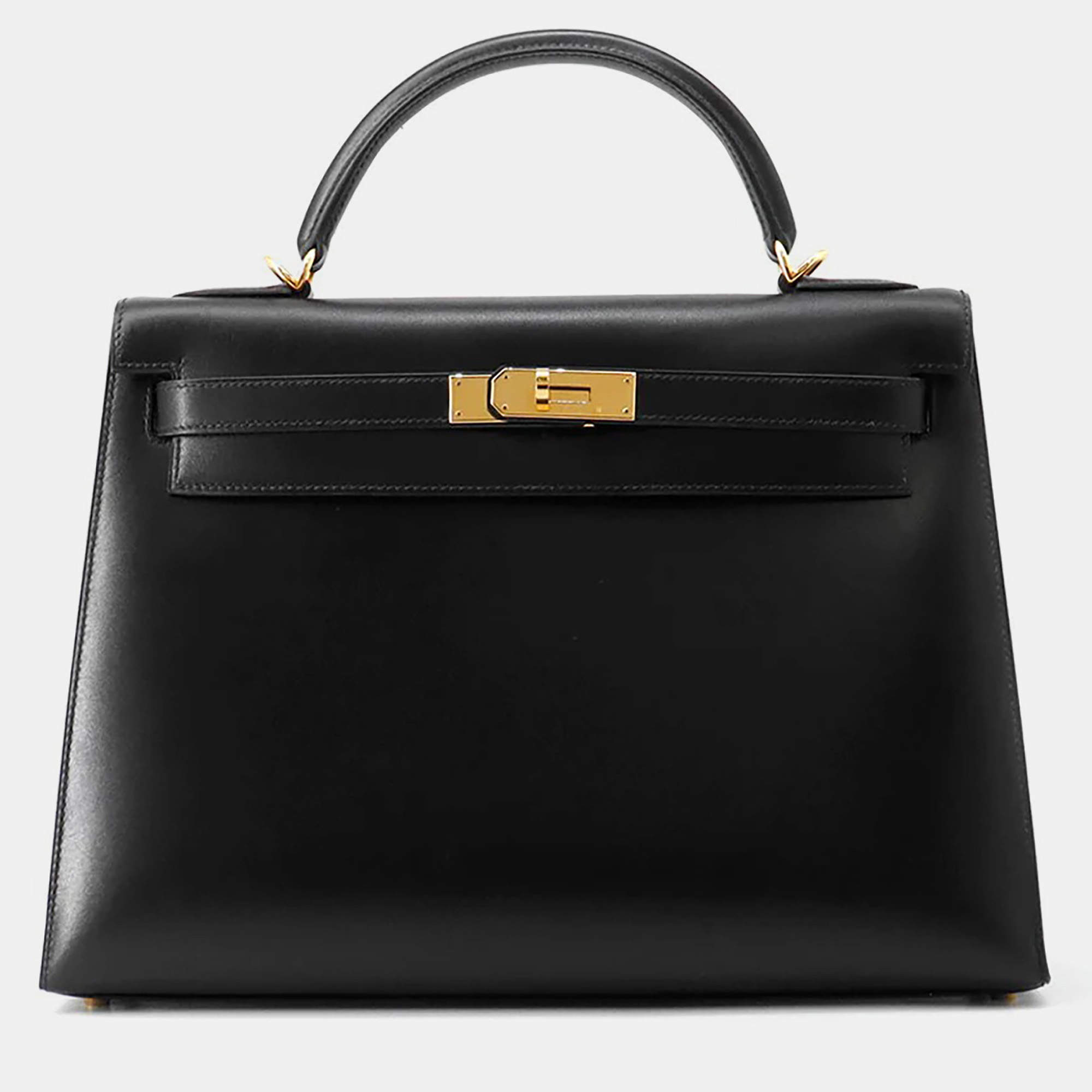مملوكة مسبقًا Hermes Kelly Sellier Black Box Calf Leather Size 32