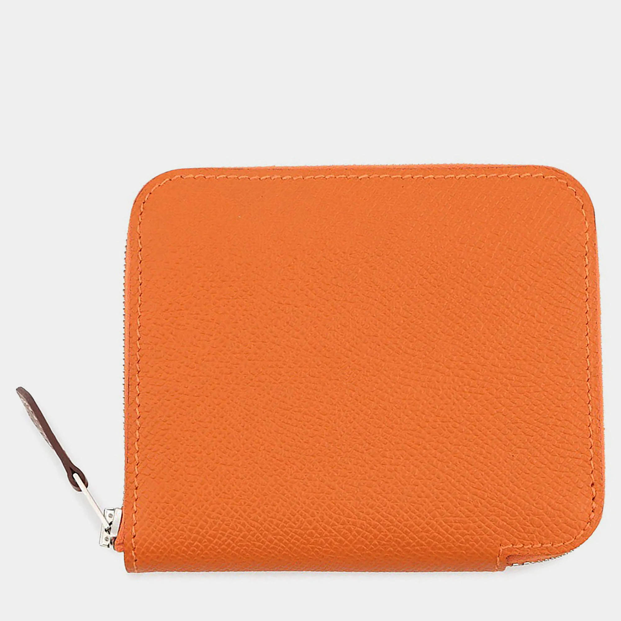 Pre Owned Hermes Azap Compact Silk In Orange Epsom