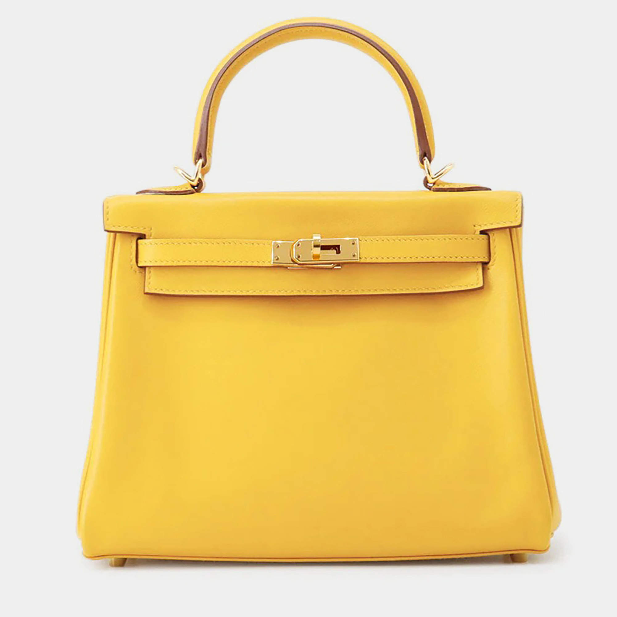Pre Owned Hermes Kelly Retourne Jaune Ambre Swift Leather Size 25