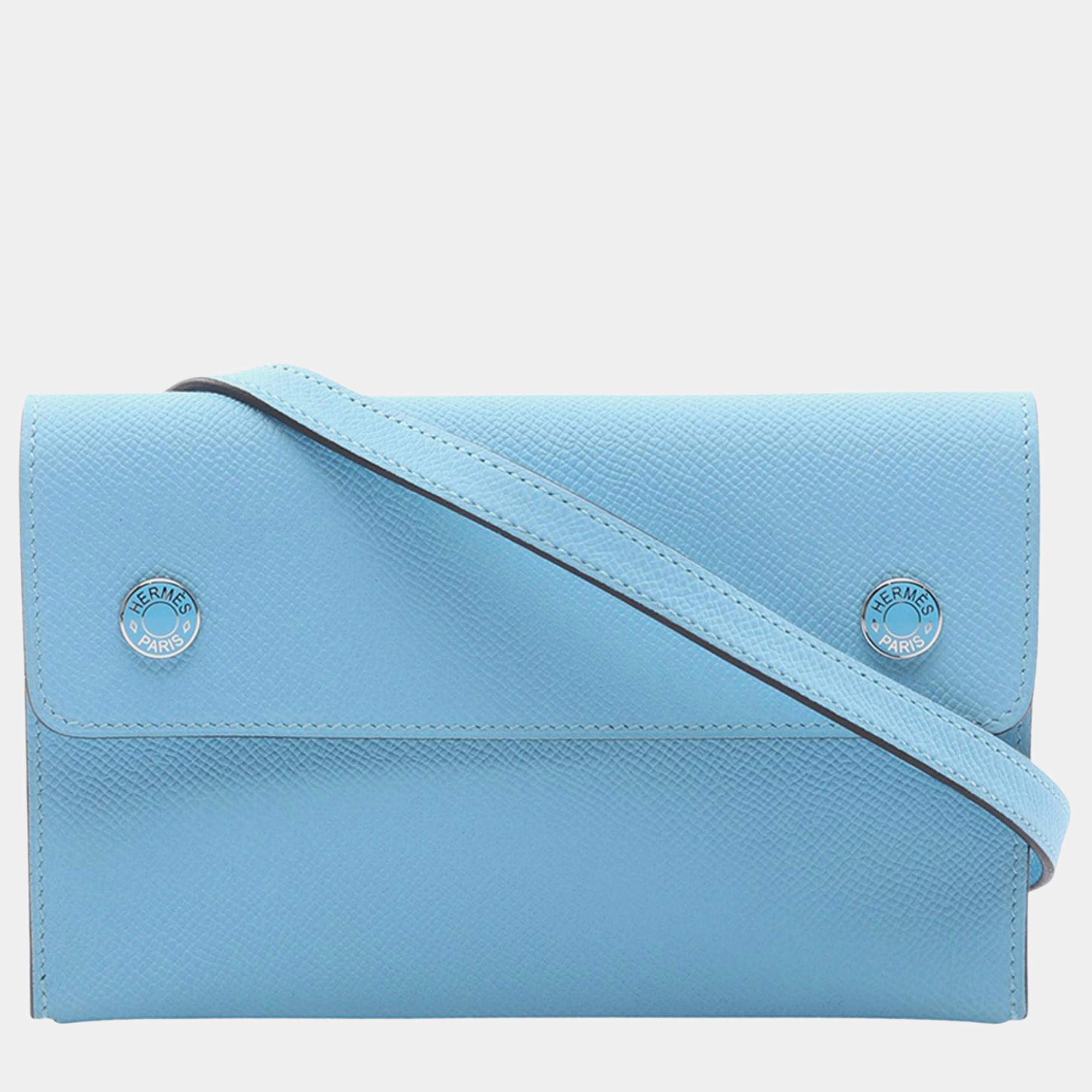 Pre Owned Hermes Blue Epsom Hermesnap Wallet On Strap
