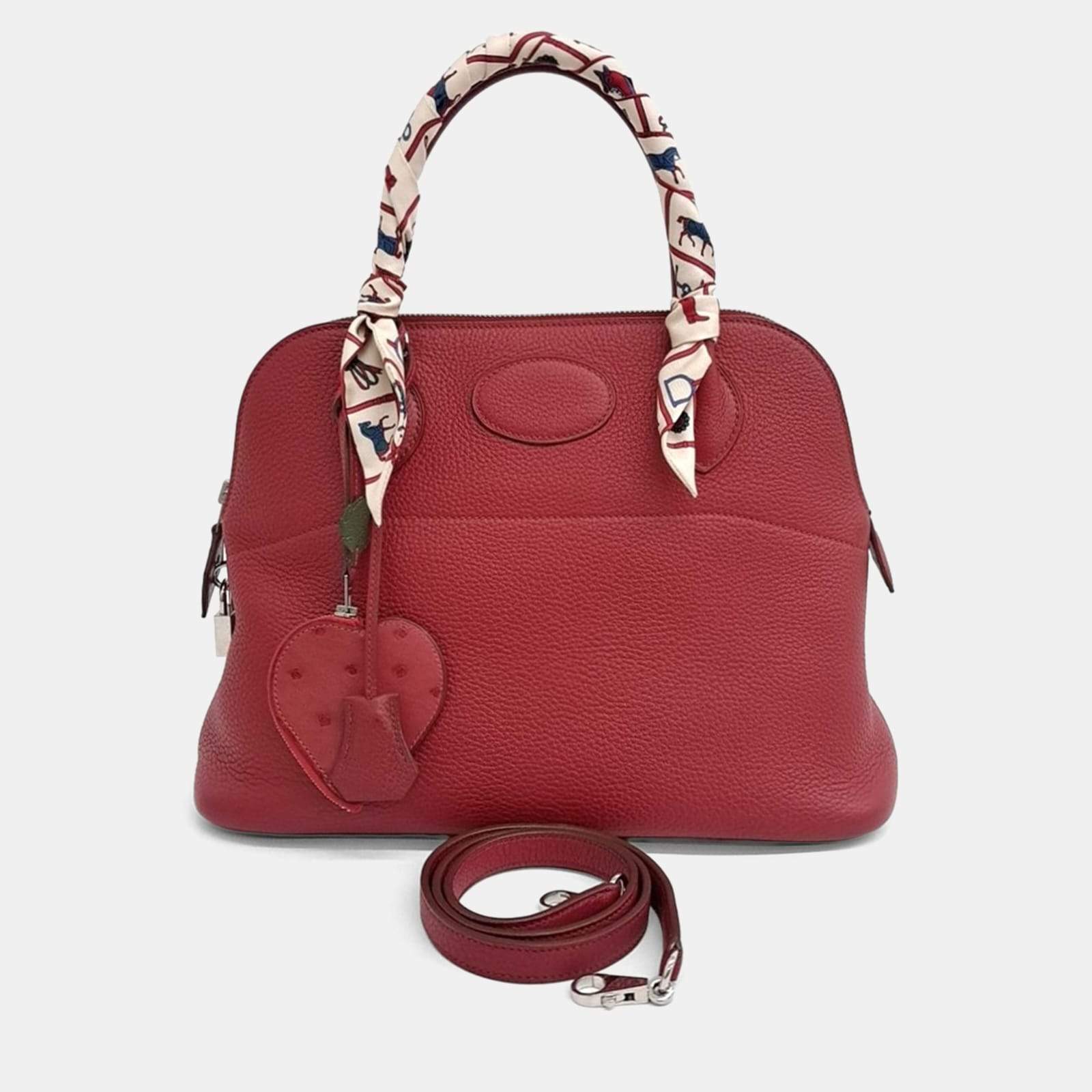Pre Owned Hermès Leather Red Bolide 31 (P) Bag Charm/Coin Purse (X) Twilly