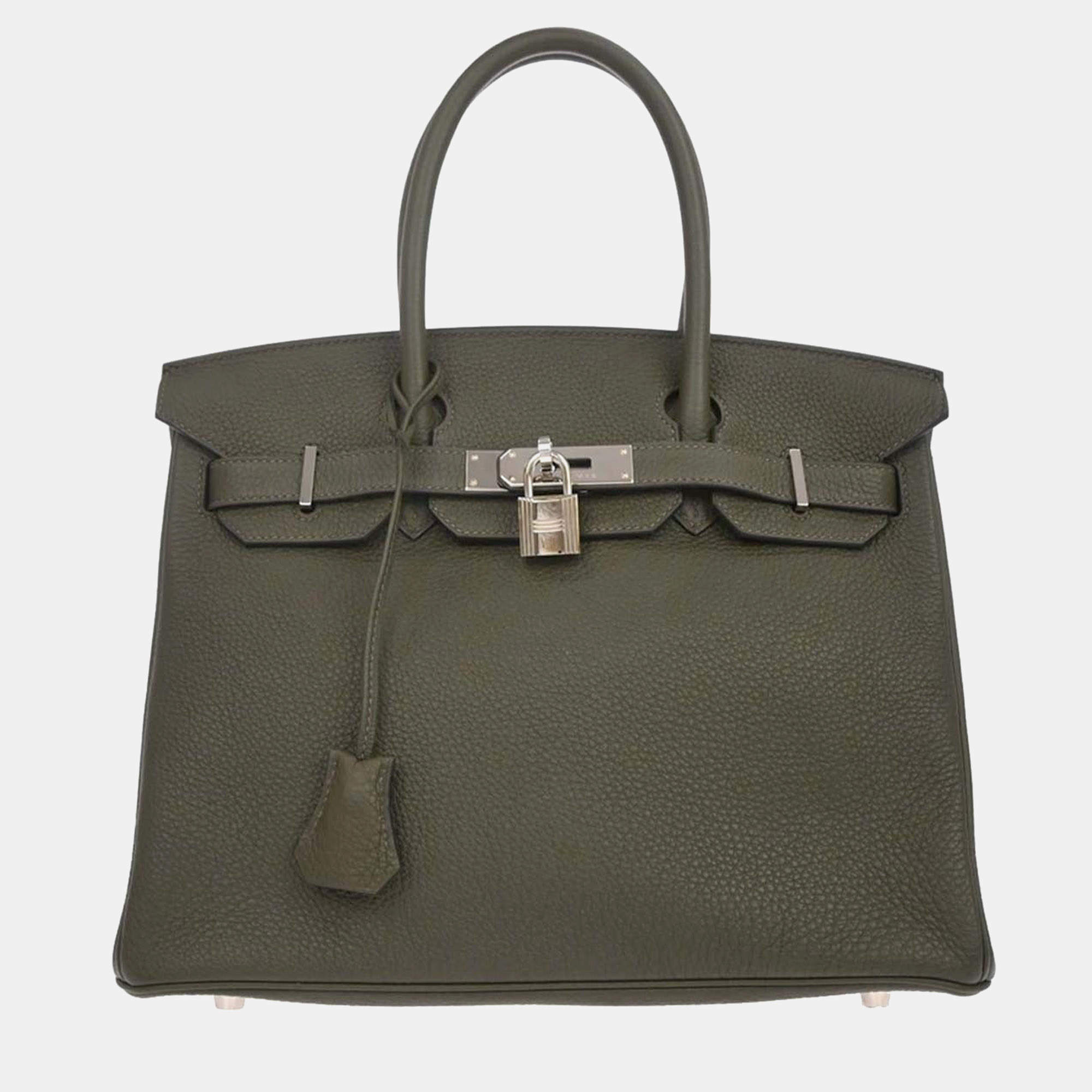 Pre Owned Hermes Birkin 30 Vert de Gris Togo Calfskin Leather Top Handle Bag