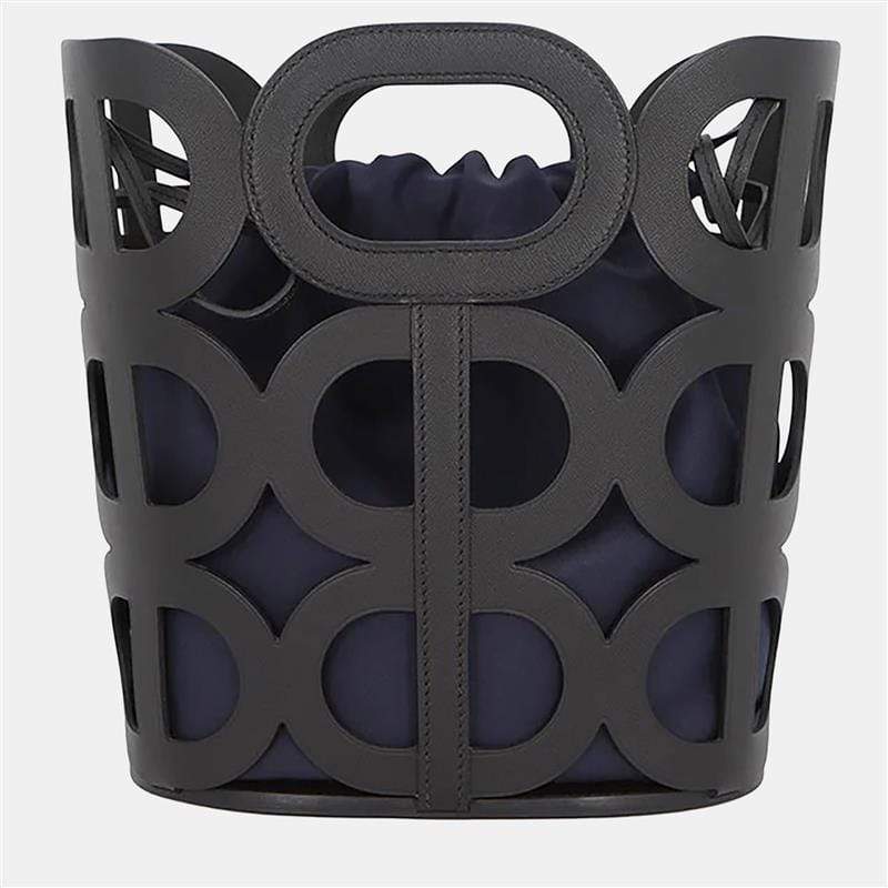 Pre Owned Hermes Chaine D'Ancre Handbag Black/ Navy Veau Madame Silk