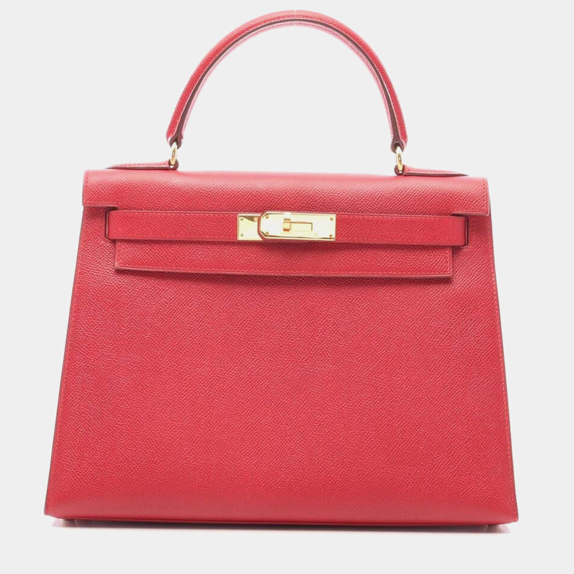 Pre Owned Hermès Kelly 28 Rouge Courchevel Leather Top Handle Bag