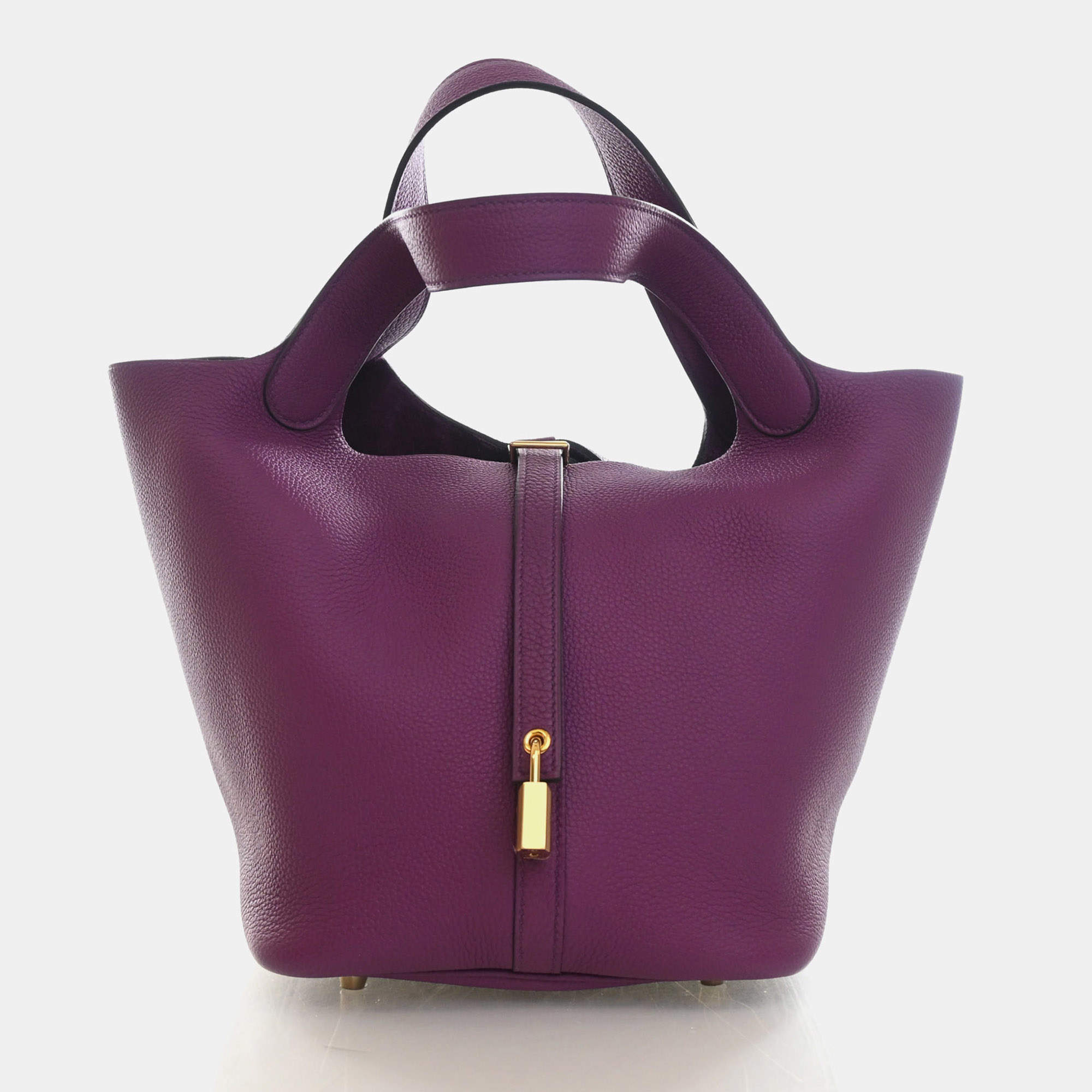 Pre Owned Hermes Picotin Lock 22 Anemone Clemence Leather Bucket Bag
