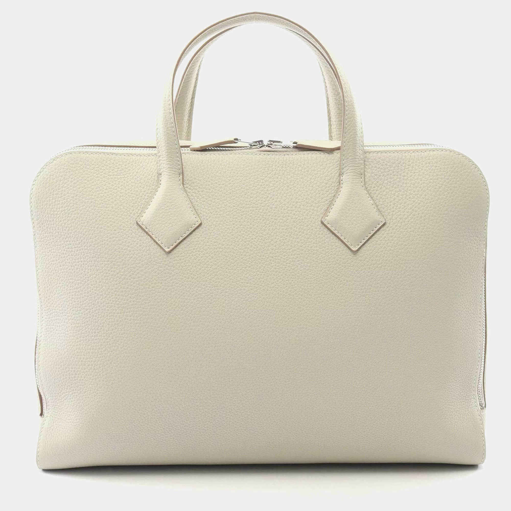 Pre Owned Hermès Victoria Light Gray Togo Calfskin Leather Briefcase Bag