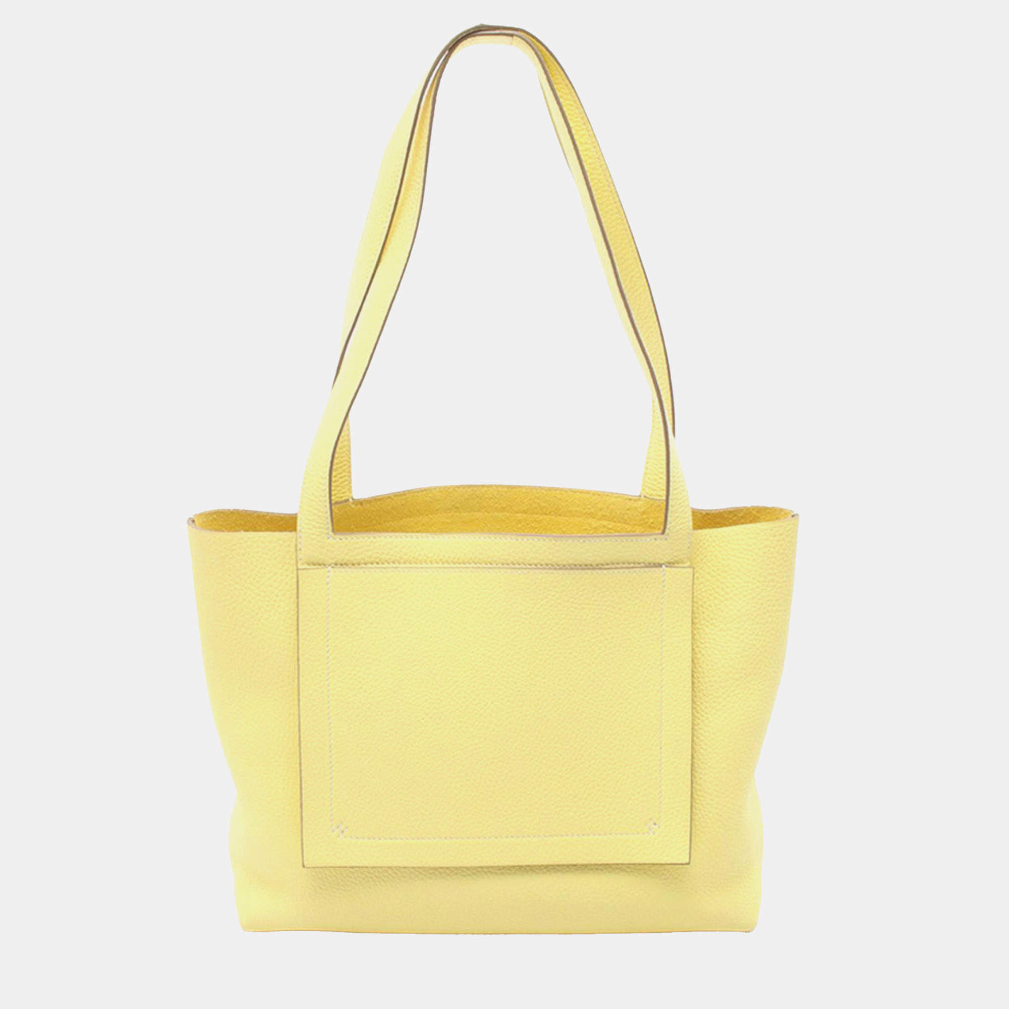 Pre Owned Hermes Yellow Cabasellier 31 Clemence Shoulder Bag