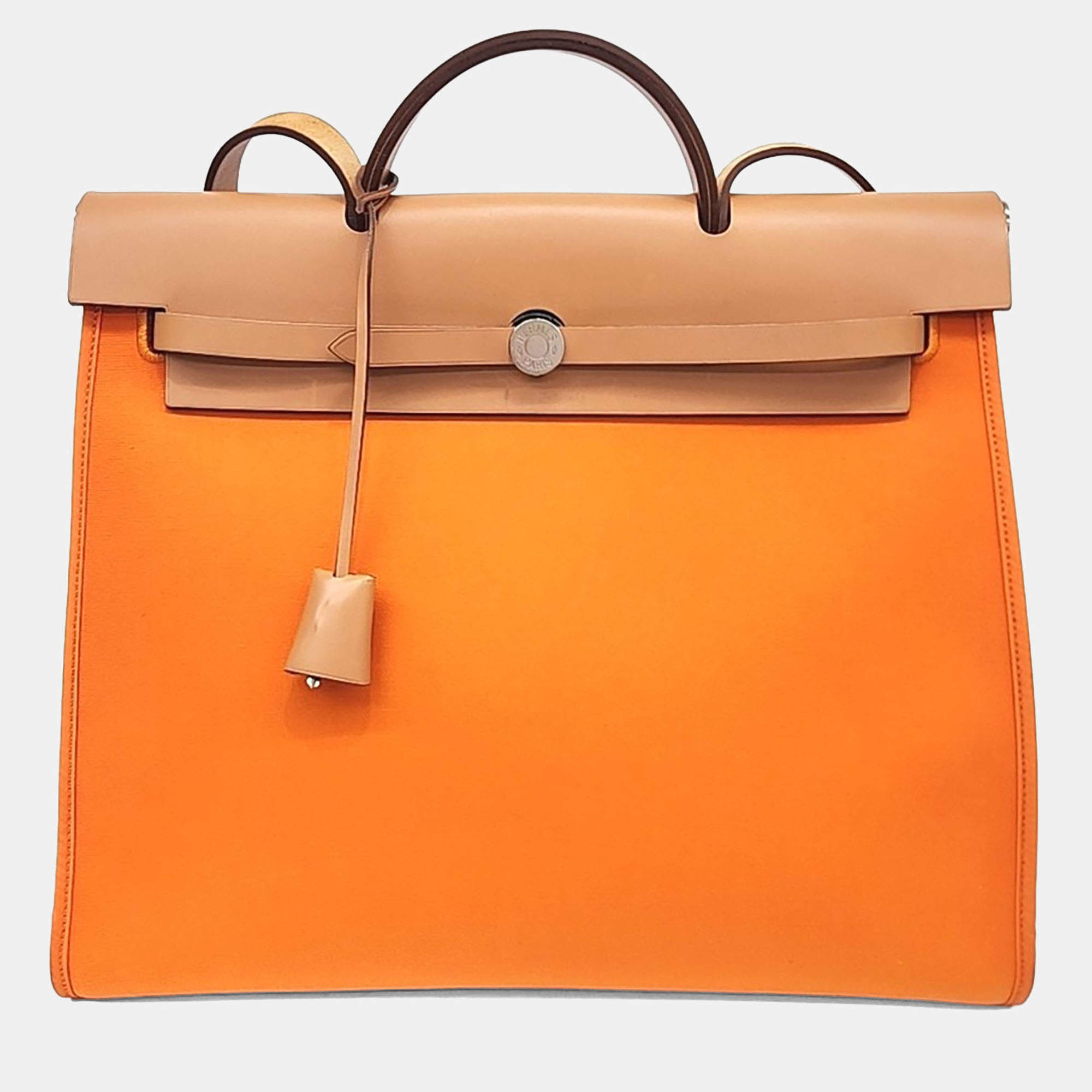 مملوكة مسبقًا Hermes NEW ZIP Her Bag Brown/Orange Canvas Large (N)