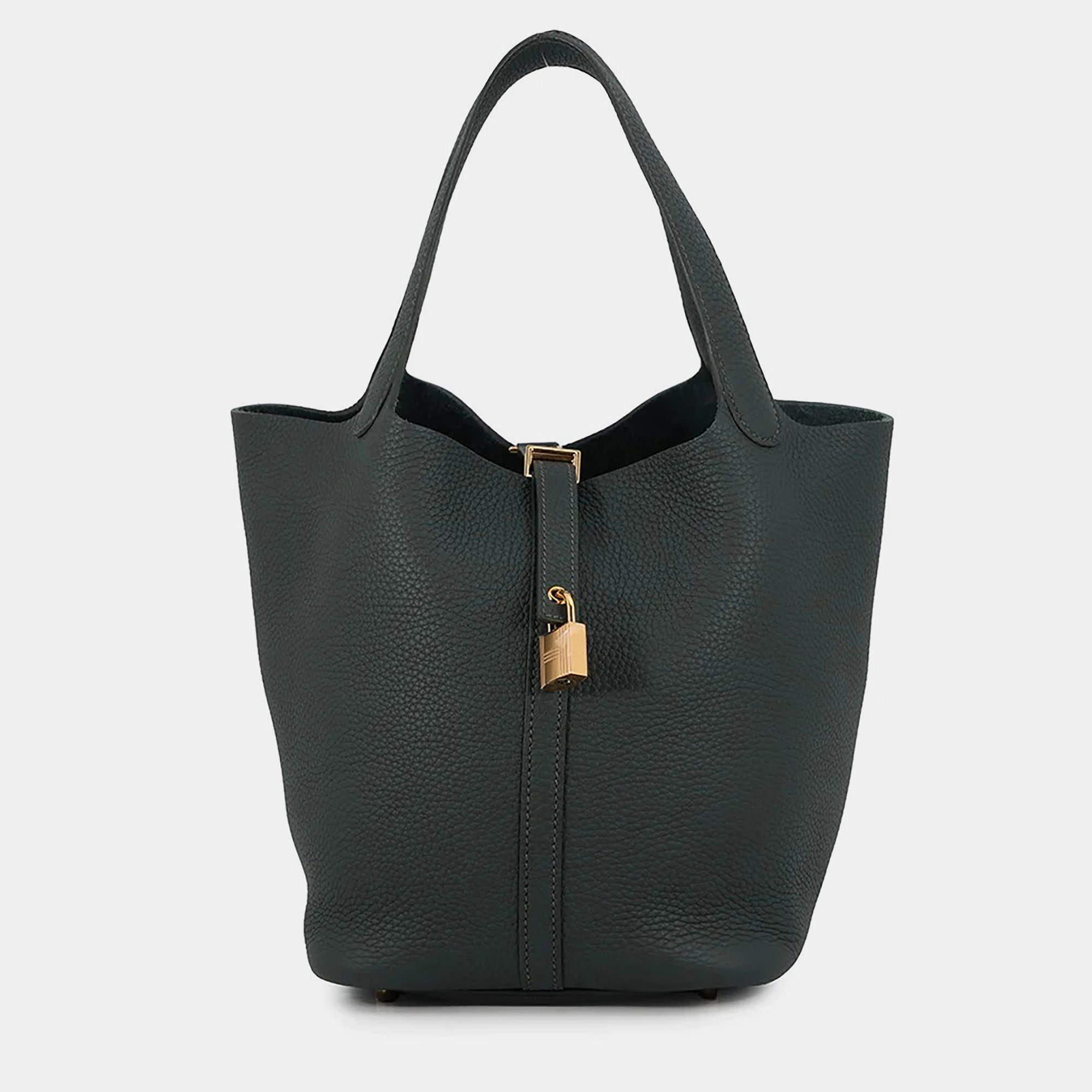 Pre Owned Hermes Picotin Lock Vert Mangrove Taurillon Clemence Size MM