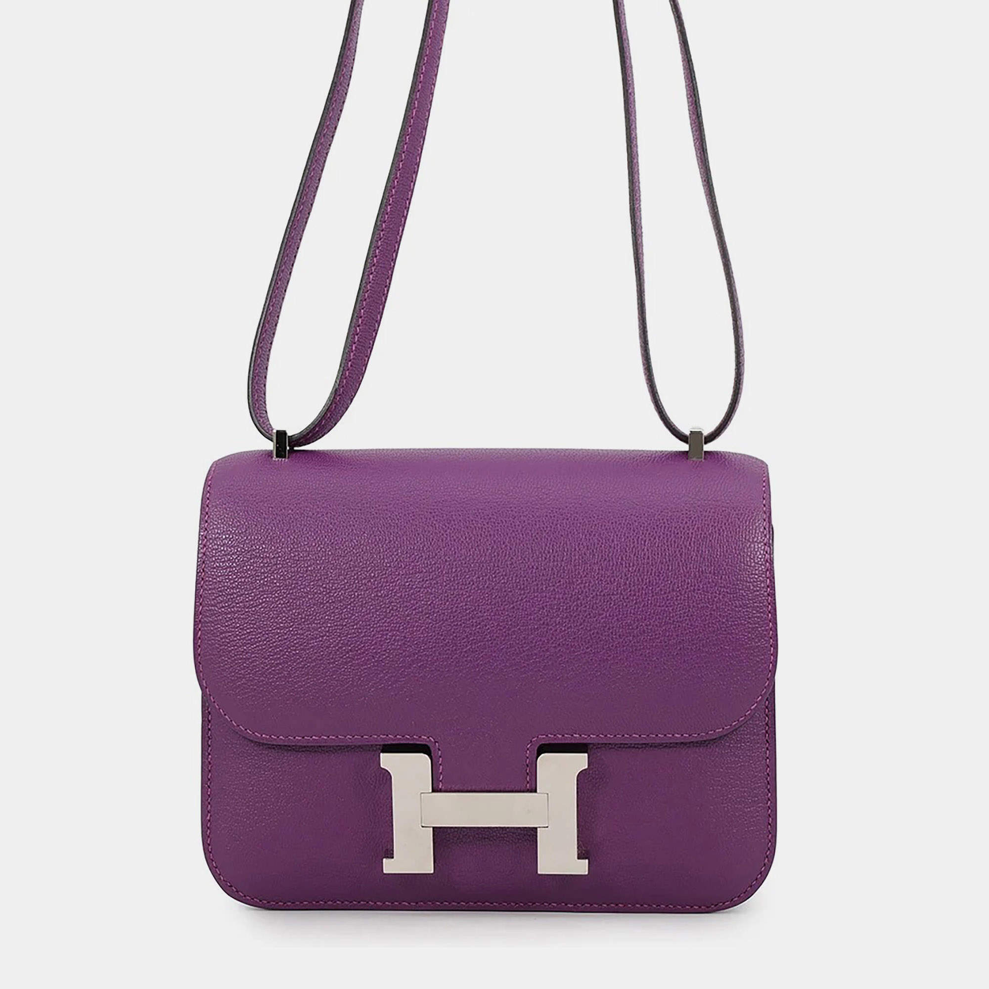 Pre Owned Hermes Constance Mini Anemone Chevre Mysore Goatskin Leather Shoulder Bag