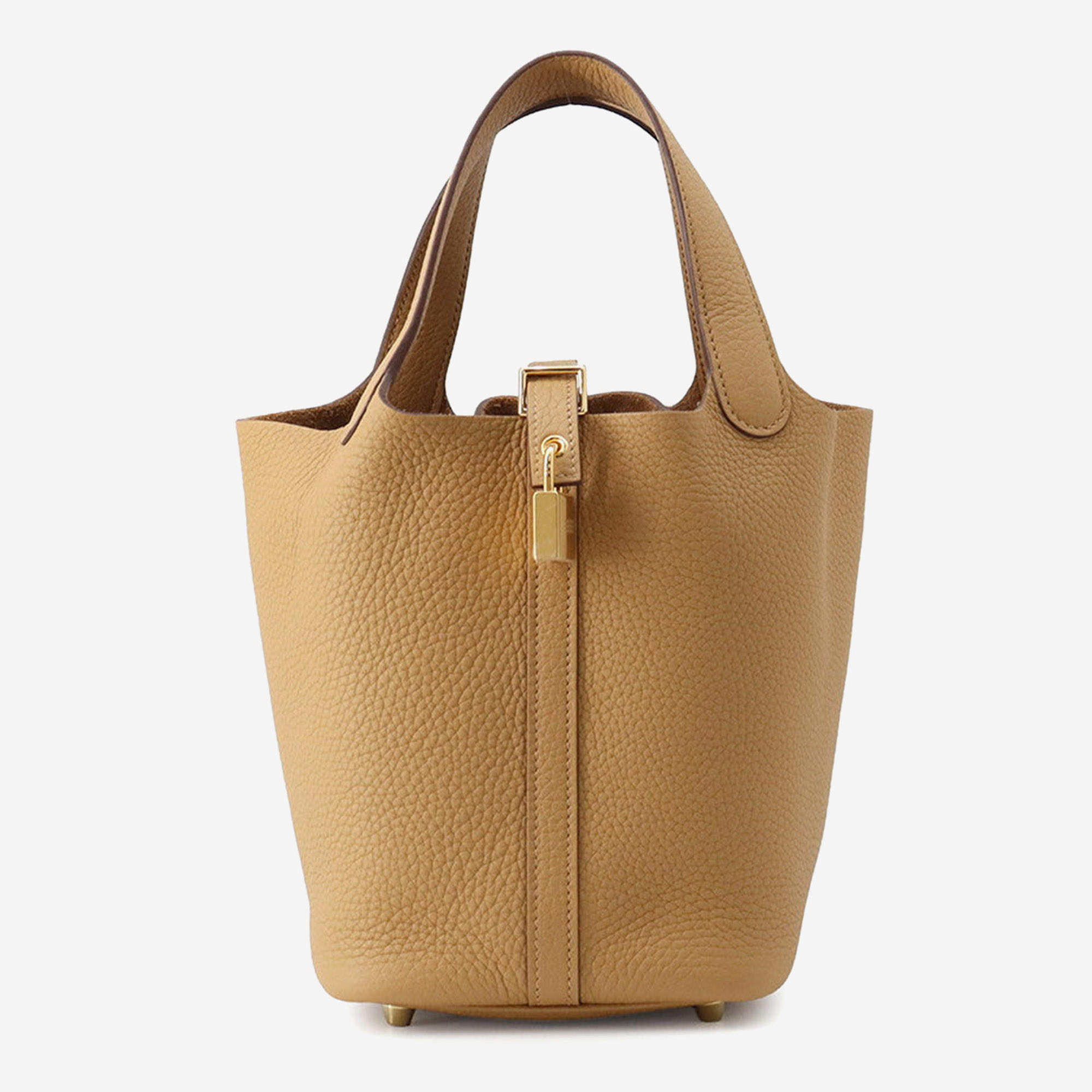 Pre Owned Hermes Picotin PM Biscuit Taurillon Clemence Leather Top Handle Bag