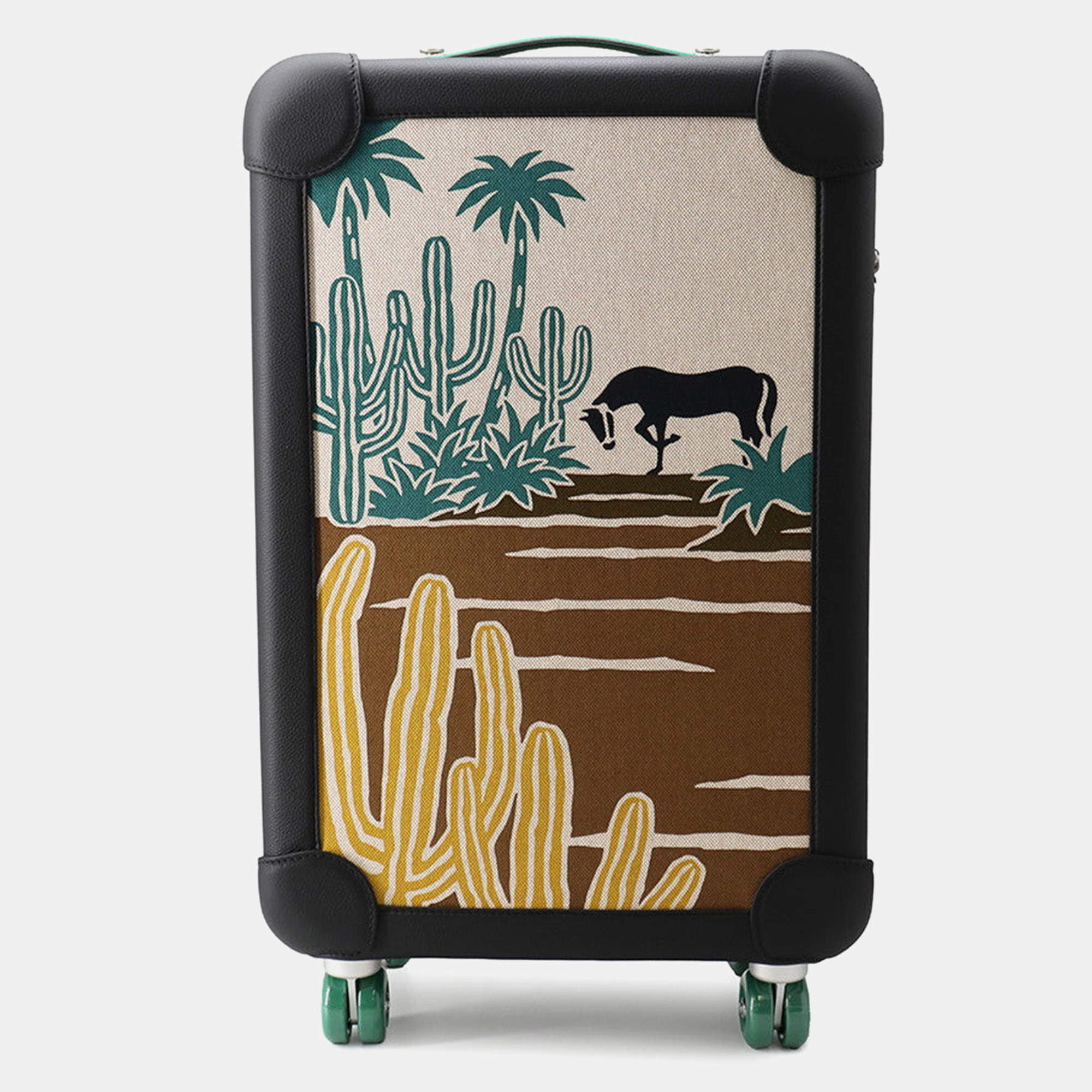 Pre Owned Hermes Rms Rolling Mobility Suitcase Black/Multicolor Toile H Taurillon Clemence