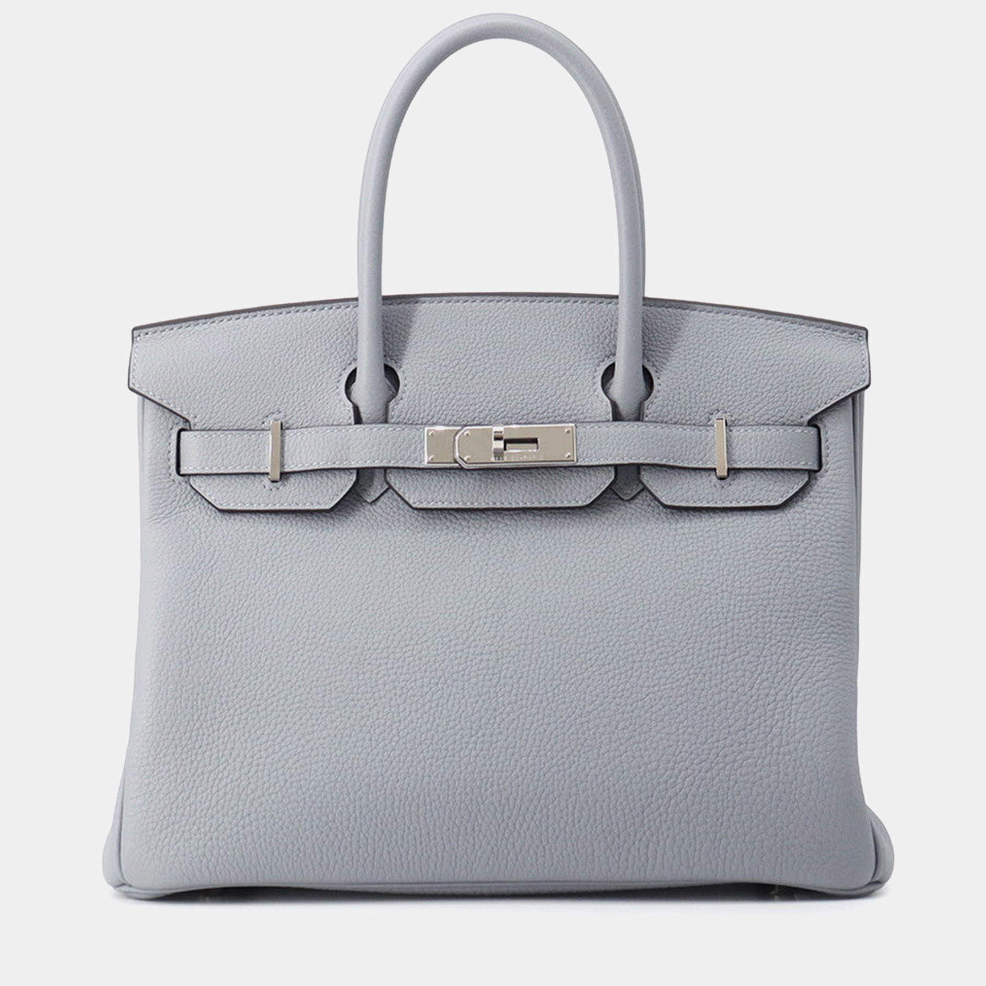 Pre Owned Hermes Birkin 30 Vert Platane Togo Calfskin Leather Top Handle Bag