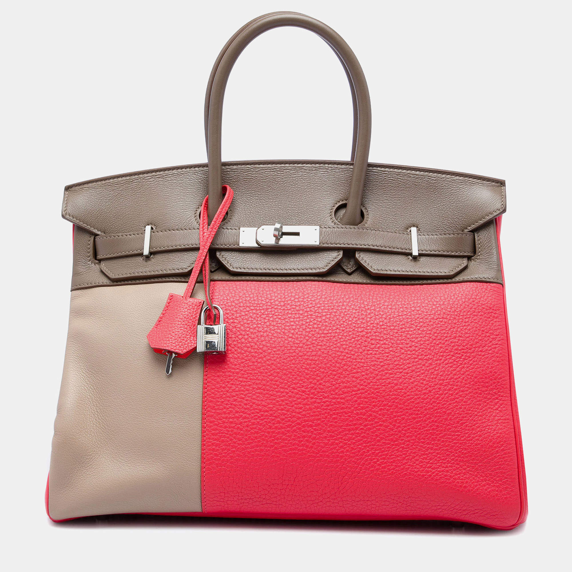 Pre Owned Hermes Birkin Cascade Retourne 35 Rose Jaipur Etoupe Argile Clemence Swift Leather Top Handle Bag