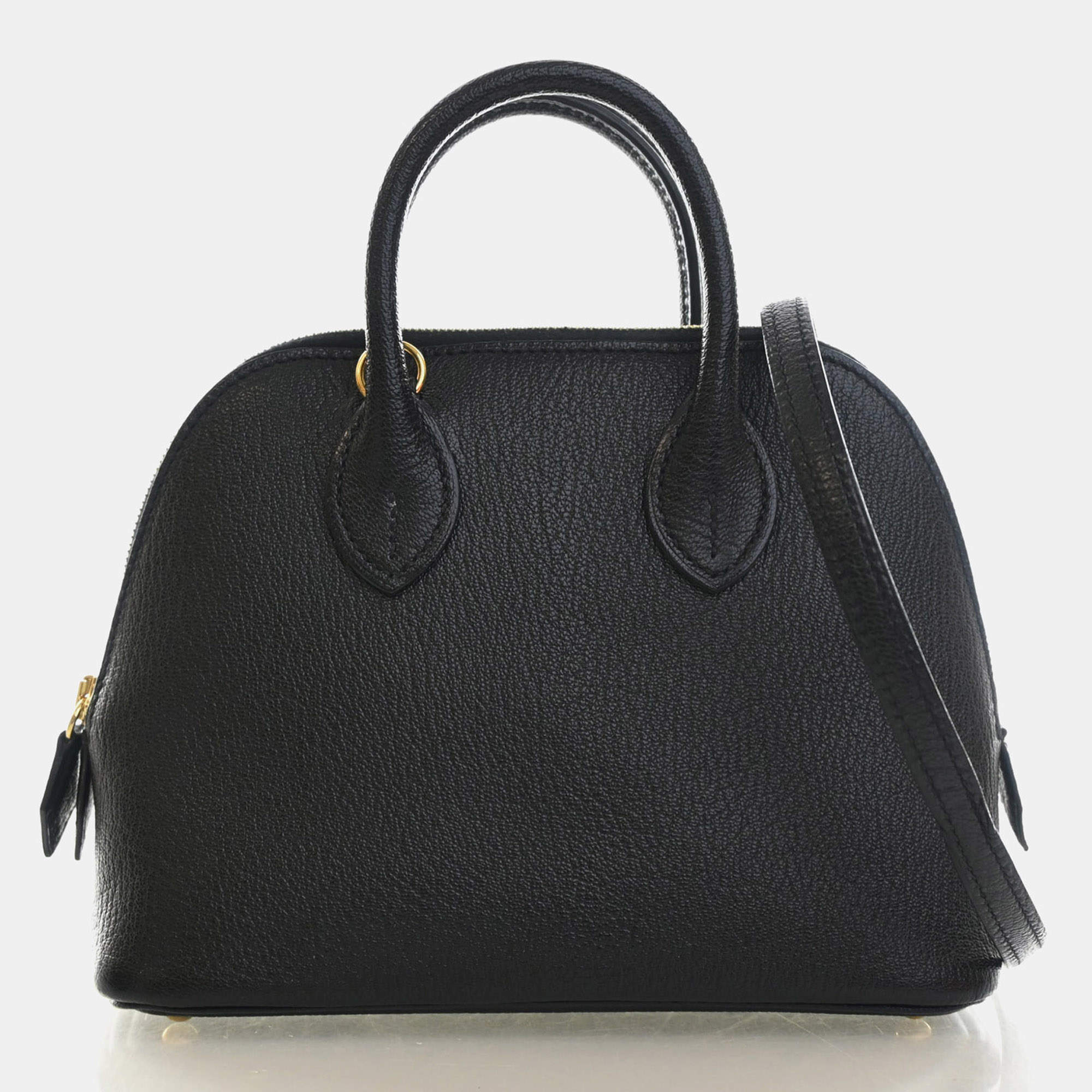 Pre Owned Hermes Bolide 1923 Mini Noir Chevre Mysore Leather Top Handle Bag