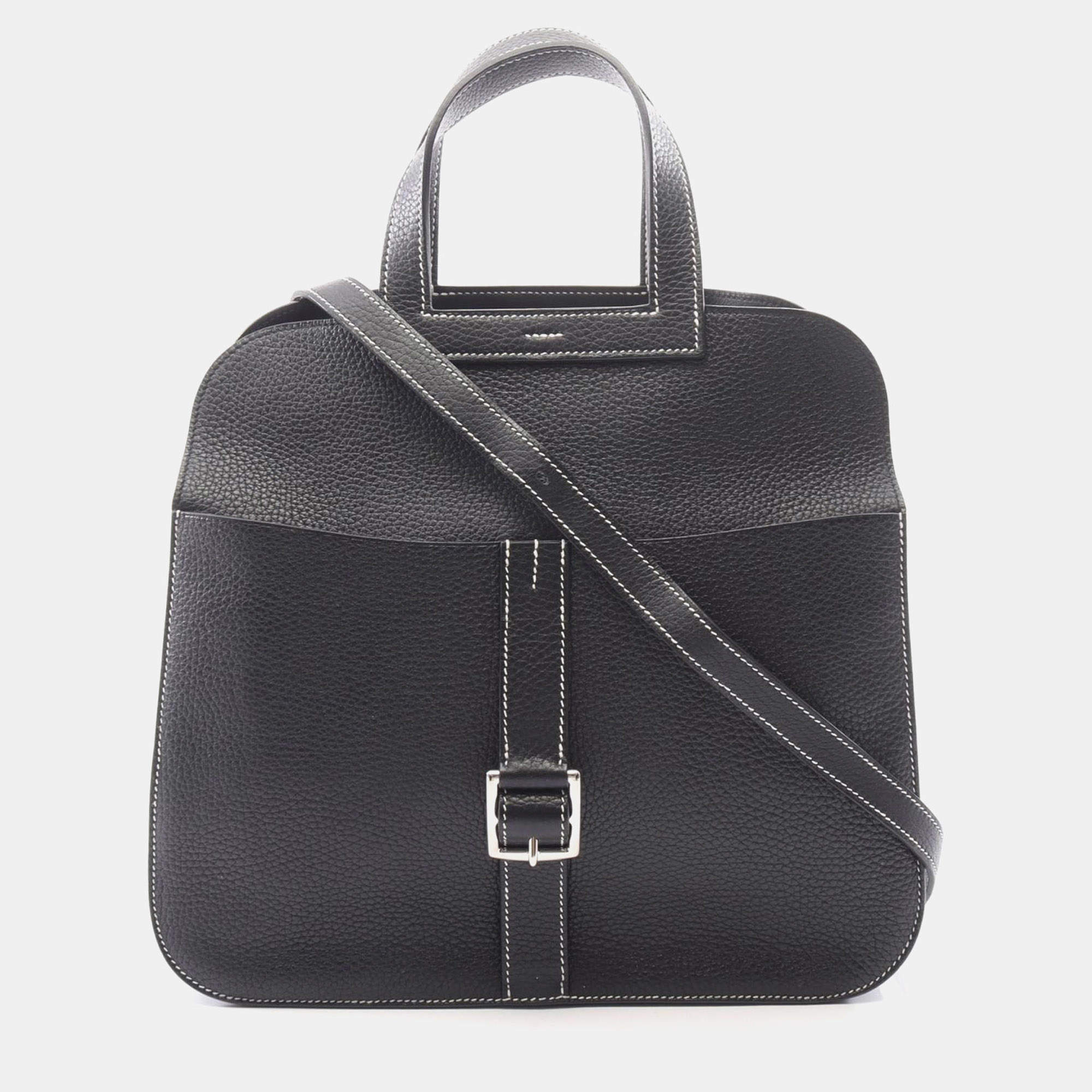 Pre Owned Hermes Halzan 31 Black Clemence Leather Shoulder Bag