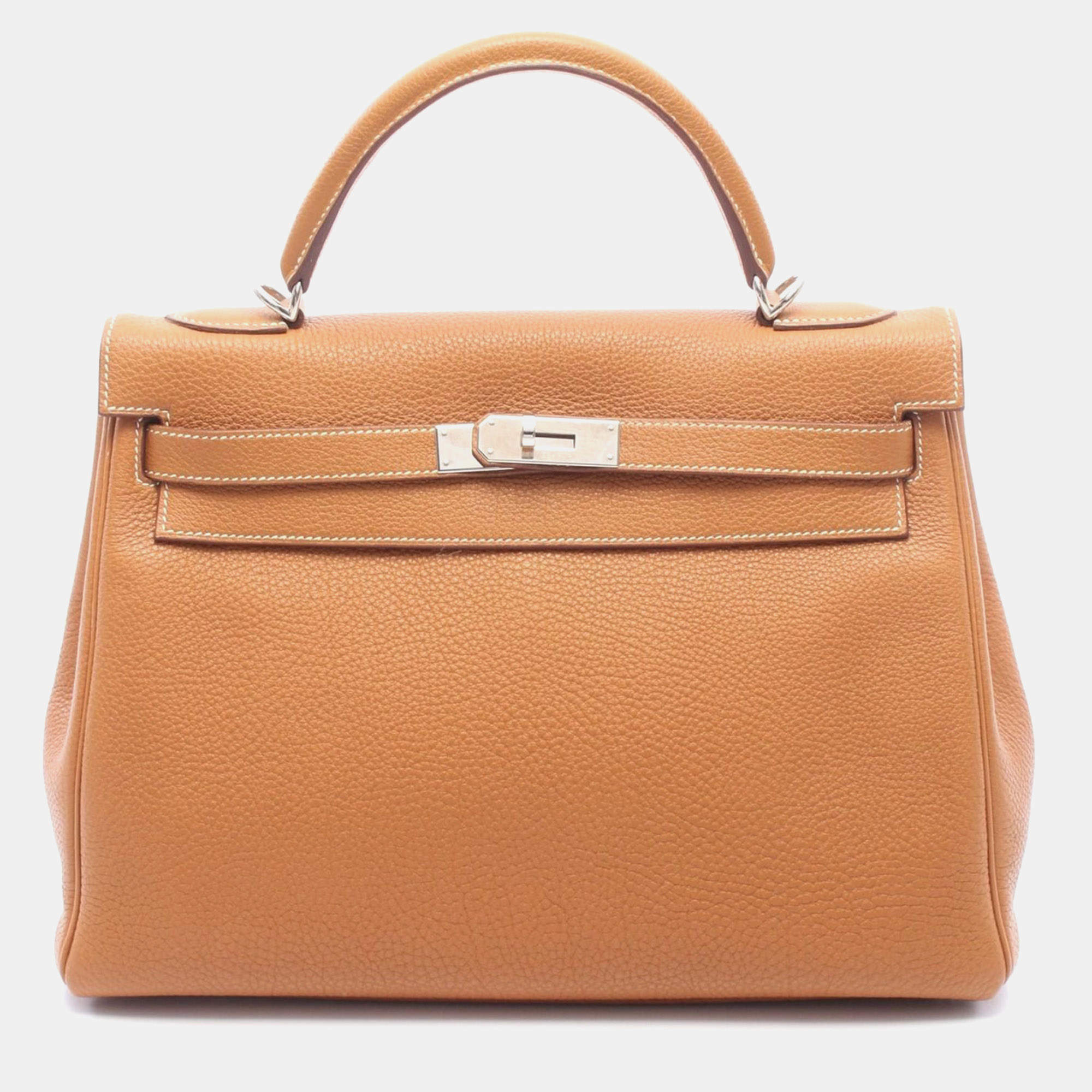 Pre Owned Hermes Kelly 32 Gold Togo Calfskin Leather Top Handle Bag