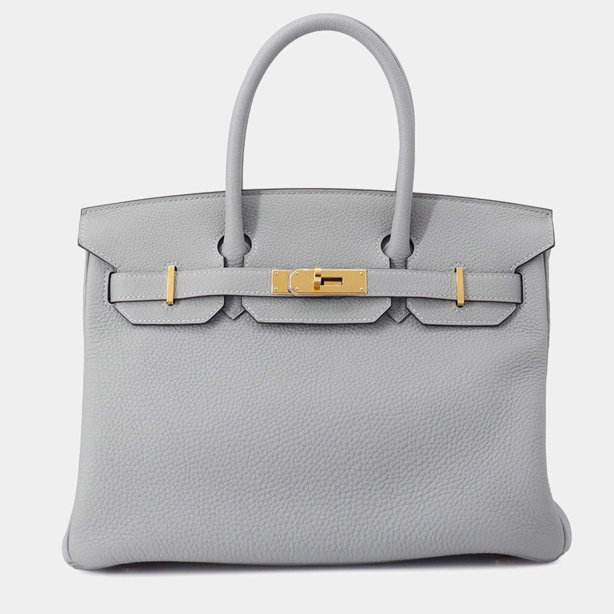 Pre Owned Hermes Birkin 30 Bleu Glacier Togo Calfskin Leather Top Handle Bag