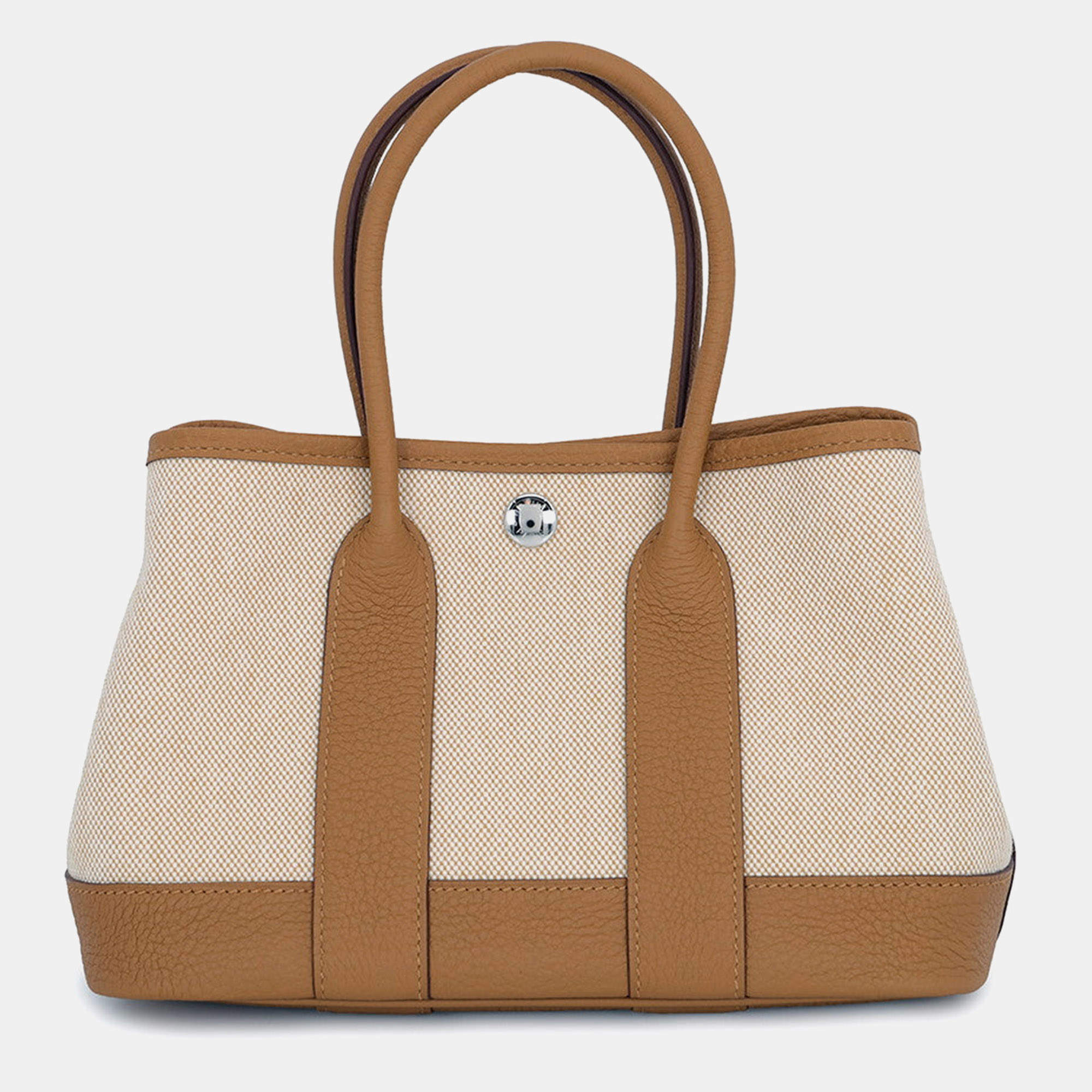 Pre Owned Hermes Neo Garden 23 Biscuit Ecru Negonda Calfskin Leather Toile H Top Handle Bag