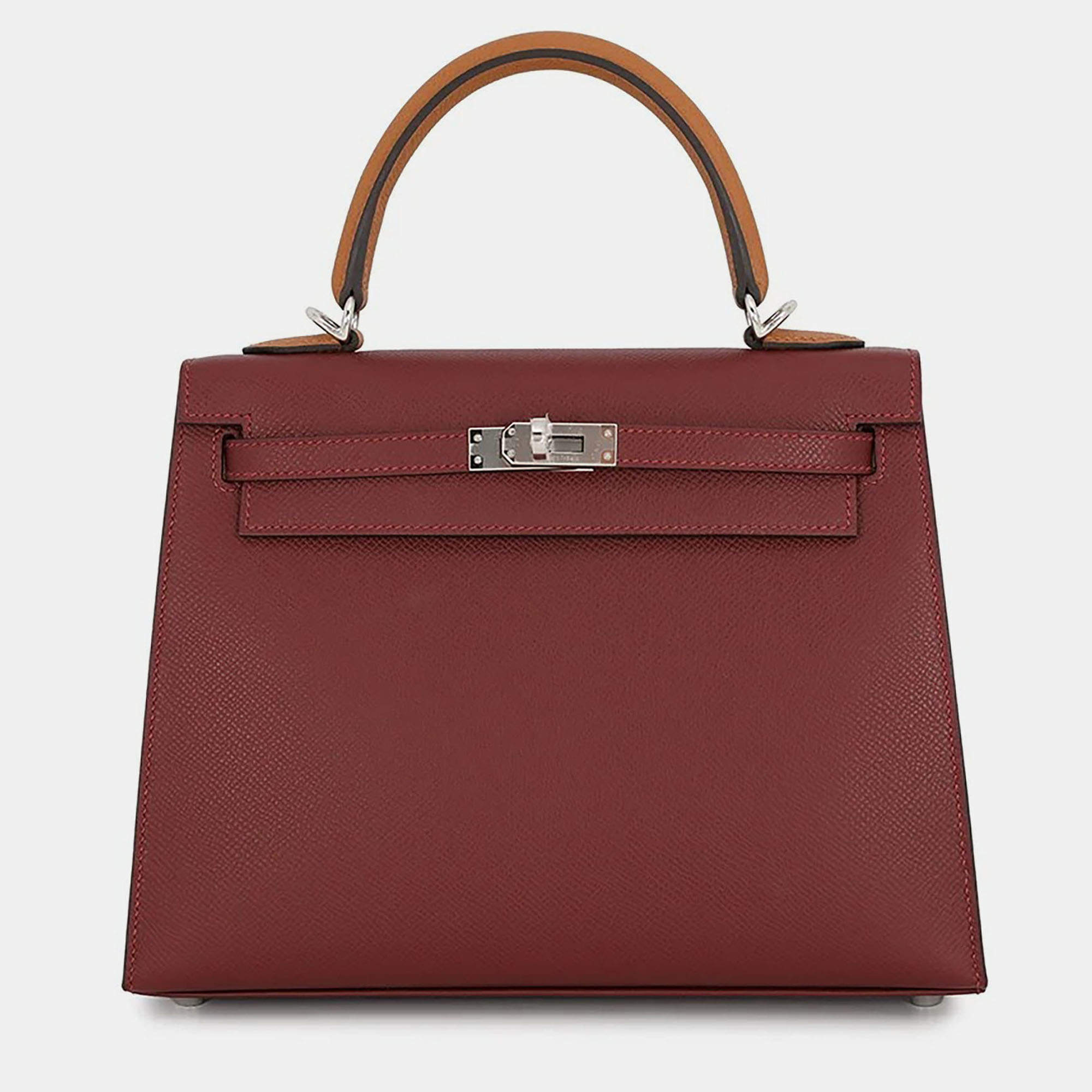 Pre Owned Hermes Kelly Sellier 25 Rouge H Beblanc Gold Epsom Leather Top Handle Bag