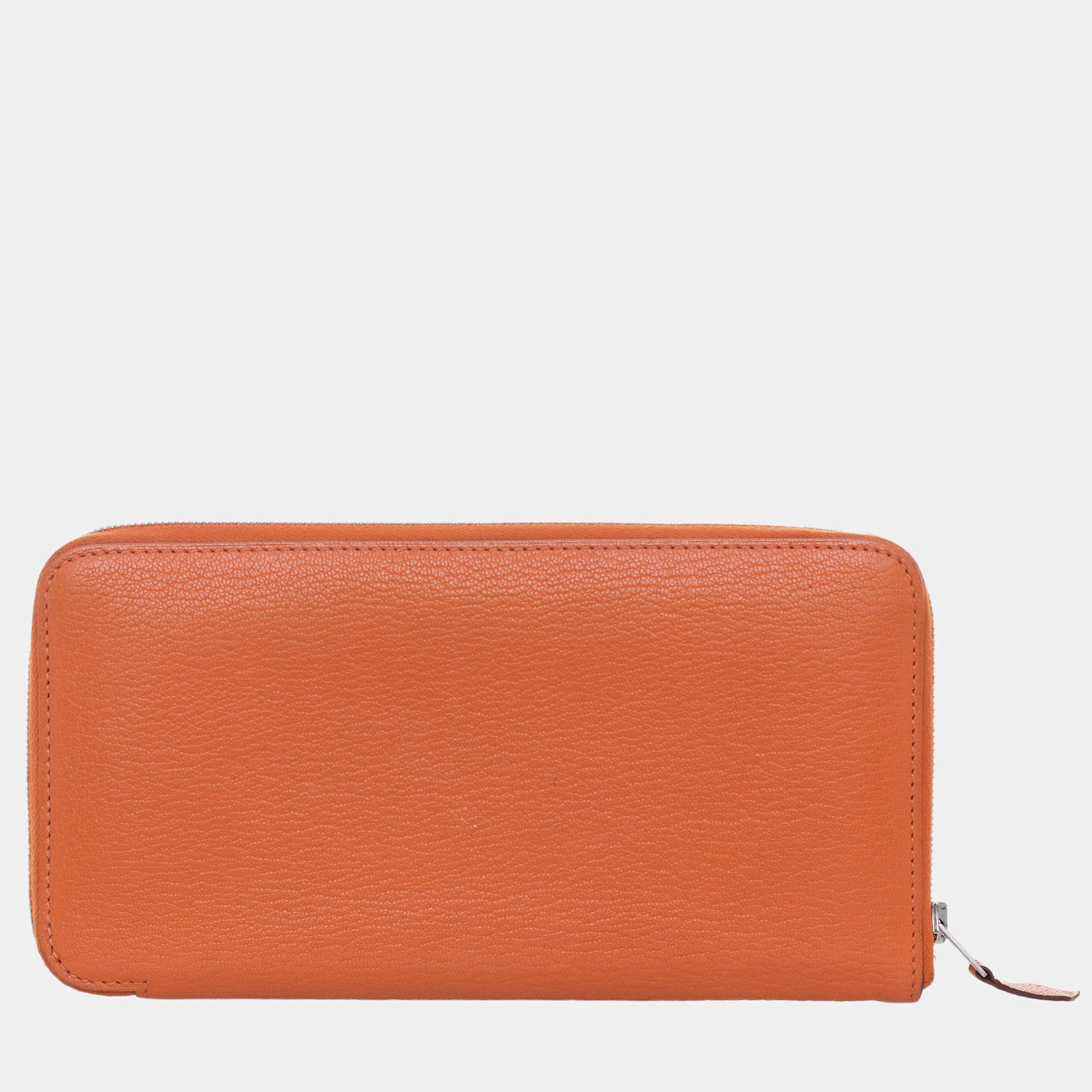 مملوكة مسبقًا Hermes Azap Zip Long Orange Leather Wallet