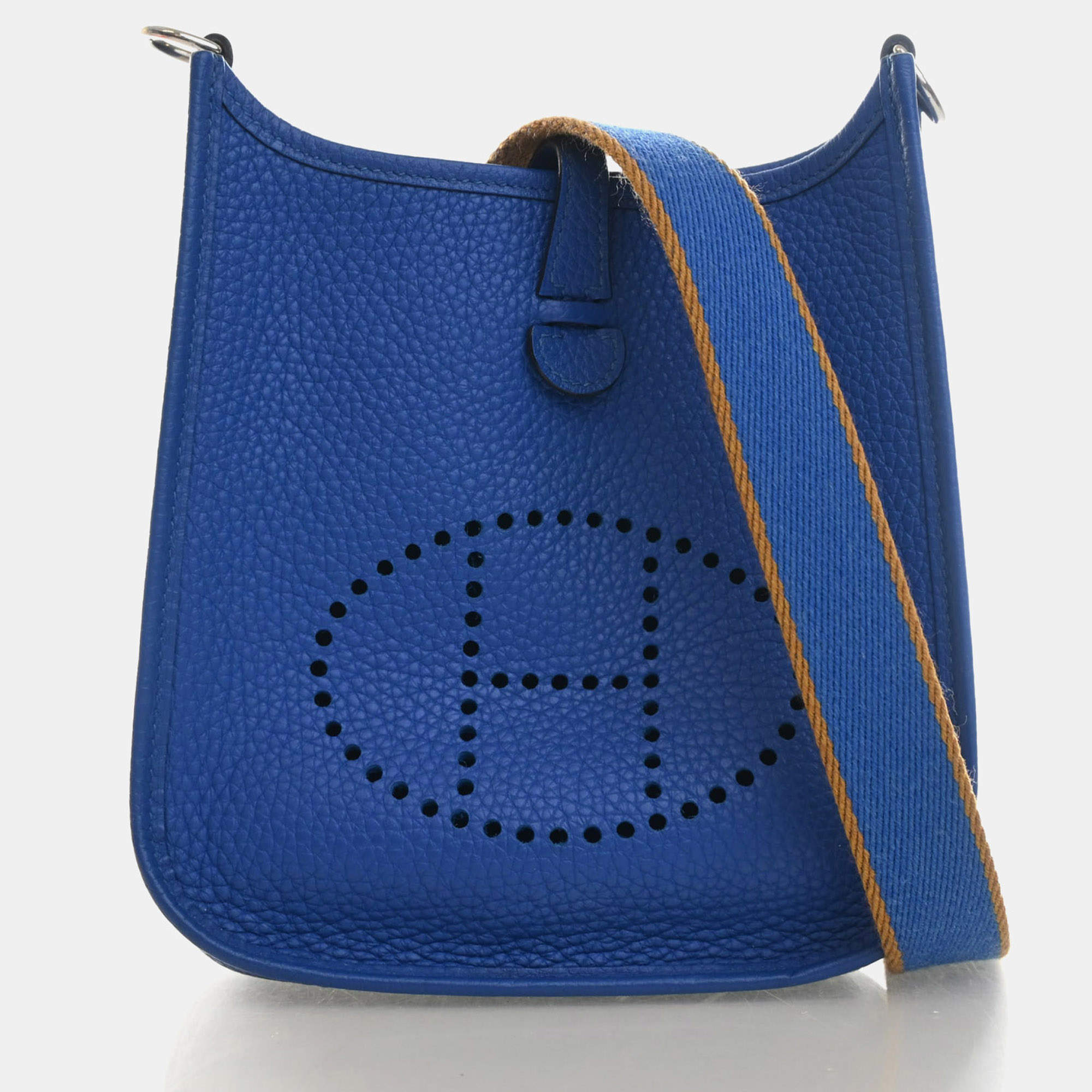 Pre Owned Hermes Evelyne 16 Bleu Zellige Clemence Leather Crossbody Bag