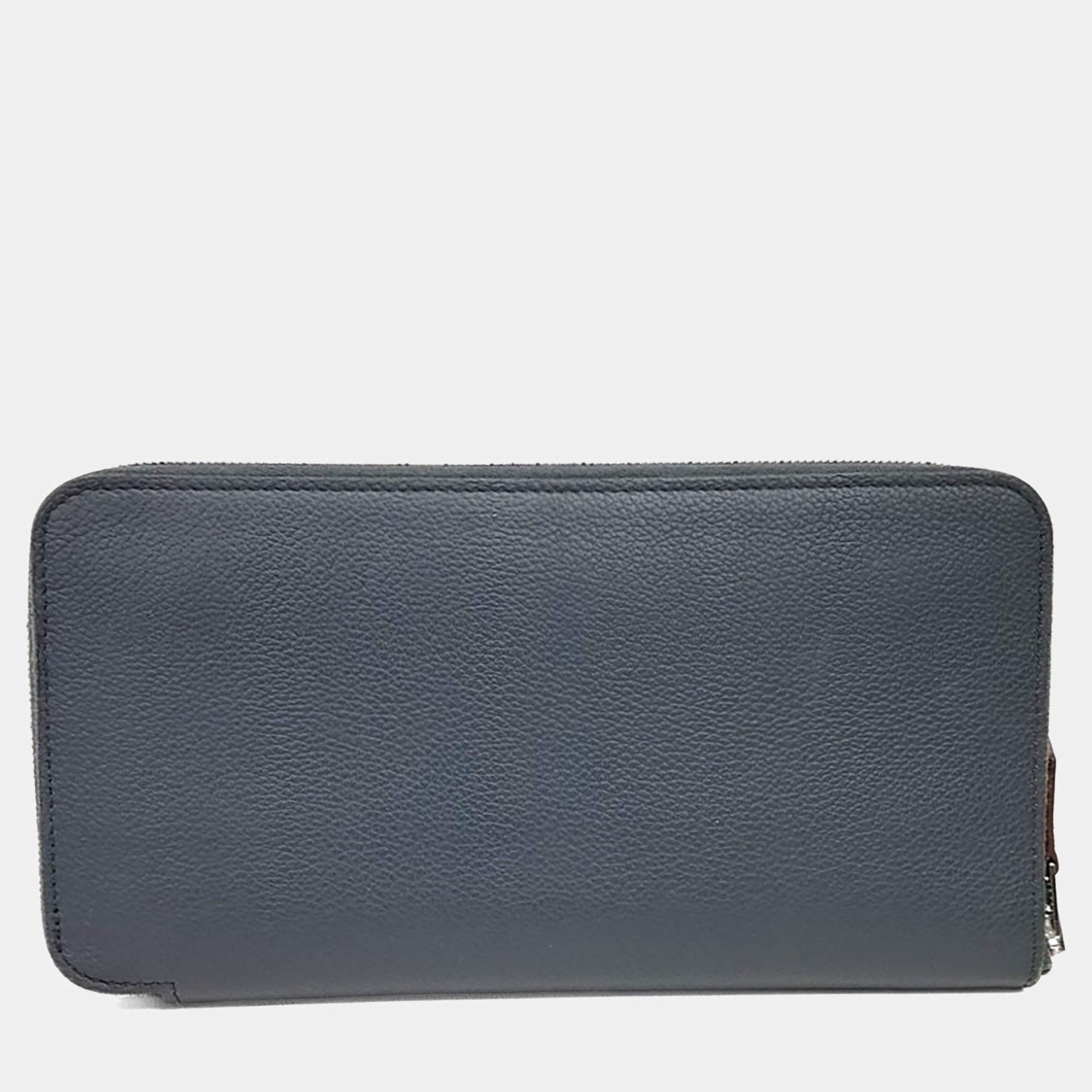 Pre Owned Hermes Blue Leather Silkyin Long Wallet (W)
