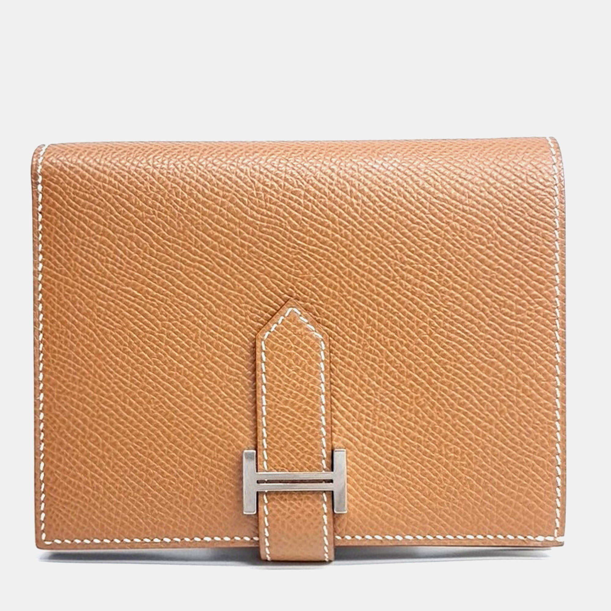 Pre Owned Hermes Gold Leather Beane Wallet (U)