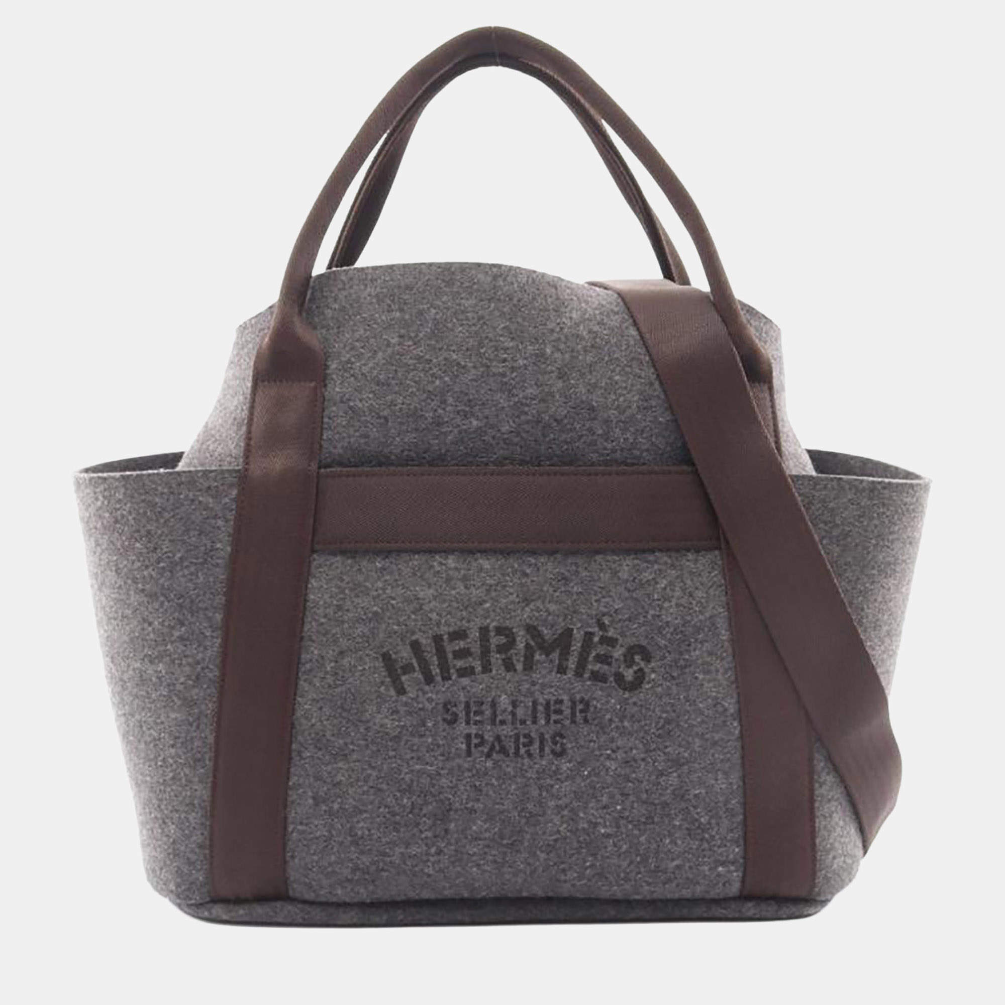 Pre Owned Hermes Gray Felt Tote Bag