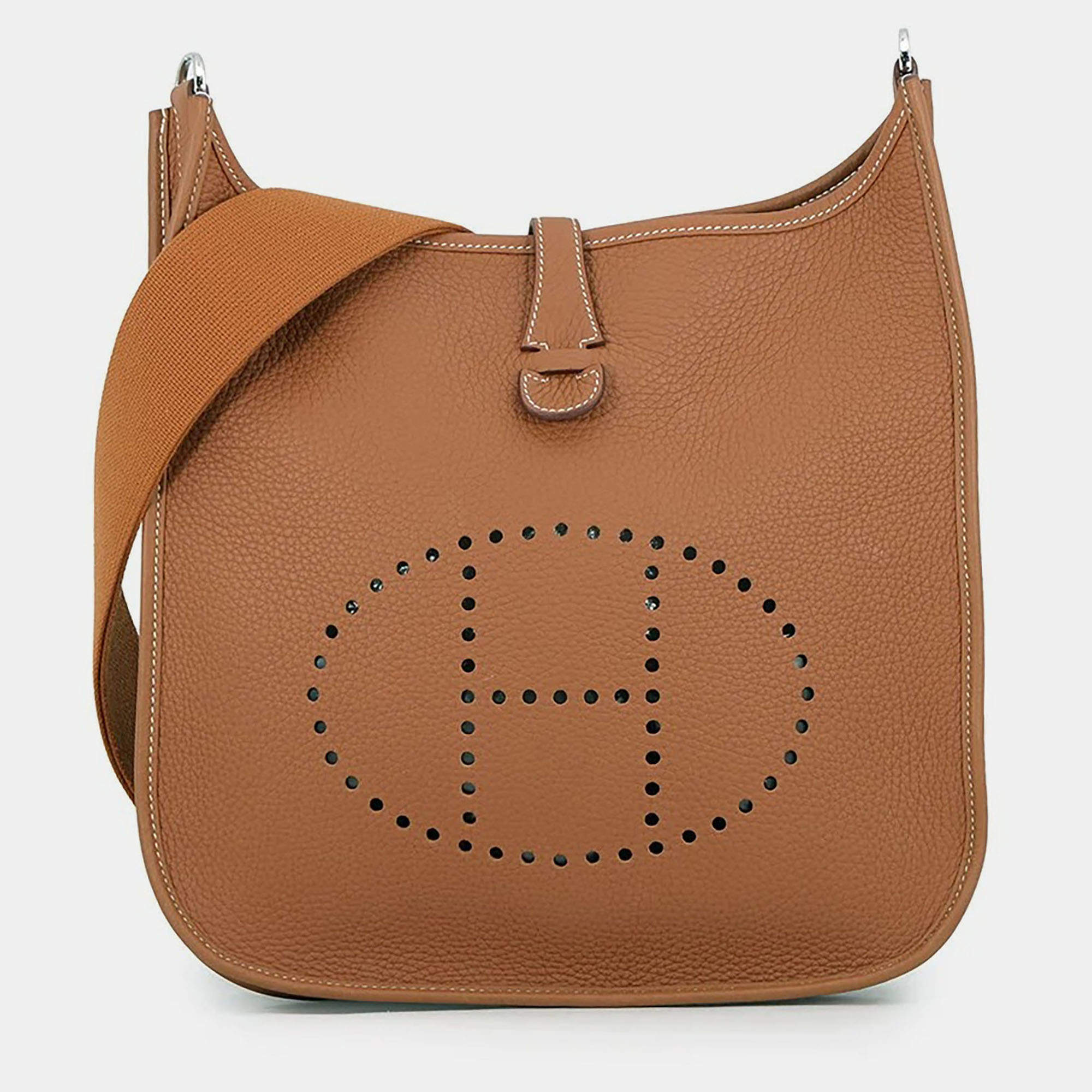 Pre Owned Hermes Evelyne III PM Gold Taurillon Clemence Leather Crossbody Bag