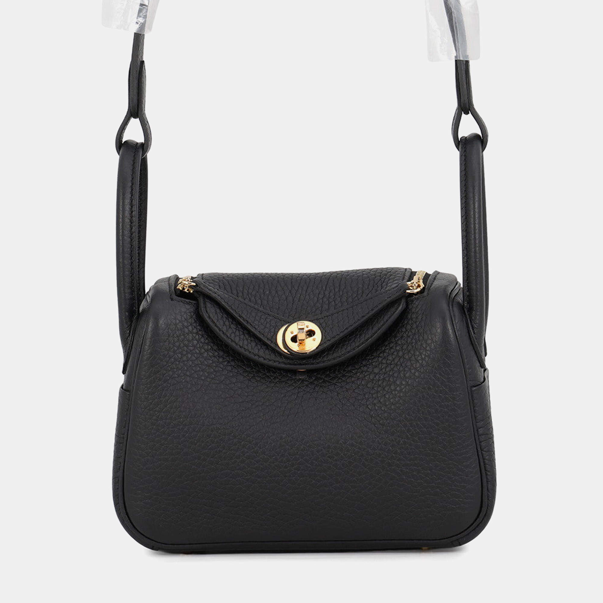 Pre Owned Hermes Lindy Mini Black Taurillon Clemence Leather Shoulder Bag