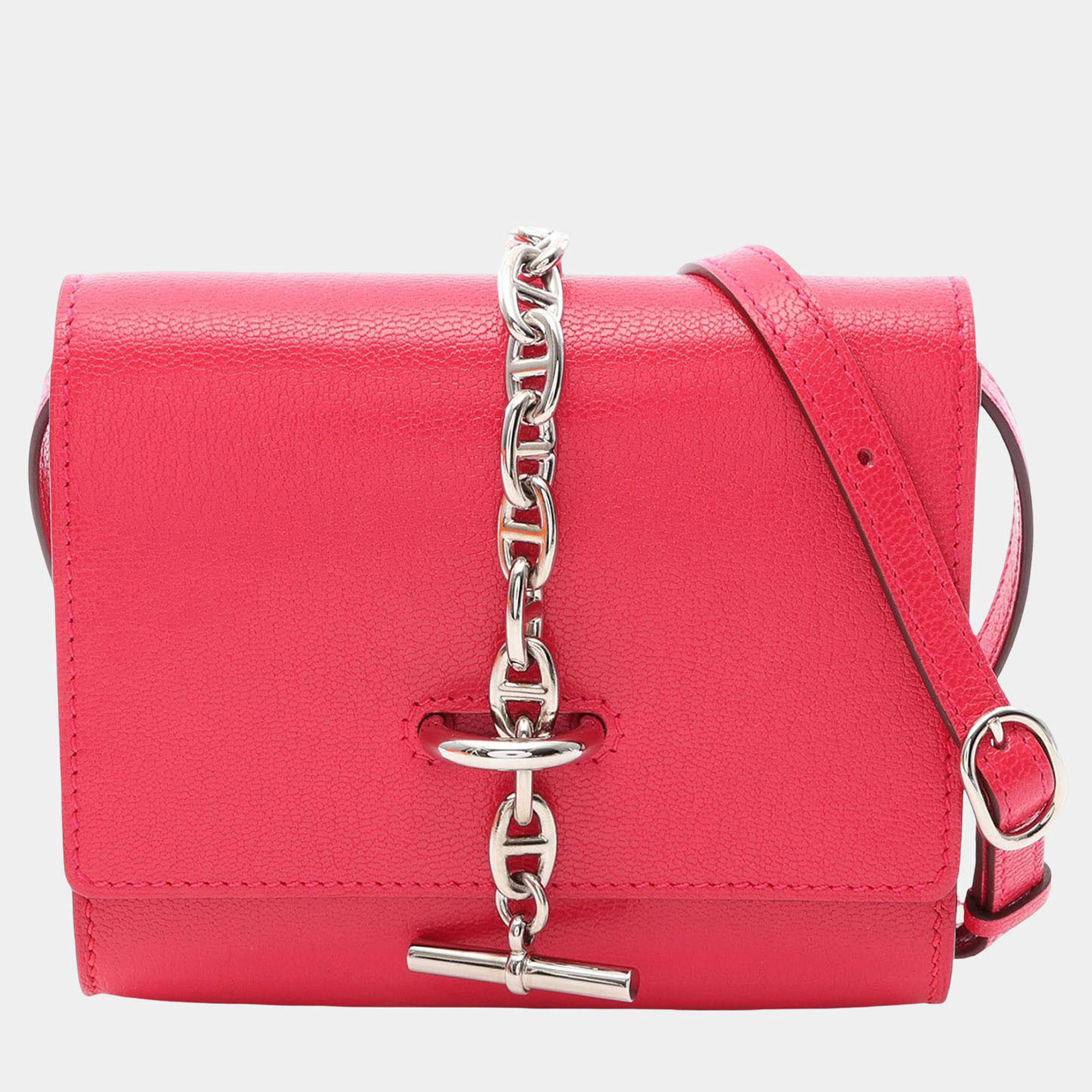 Pre Owned Hermes Chaine d'Ancre Compact Pink Chevre Mysore Goatskin Leather Wallet Bag