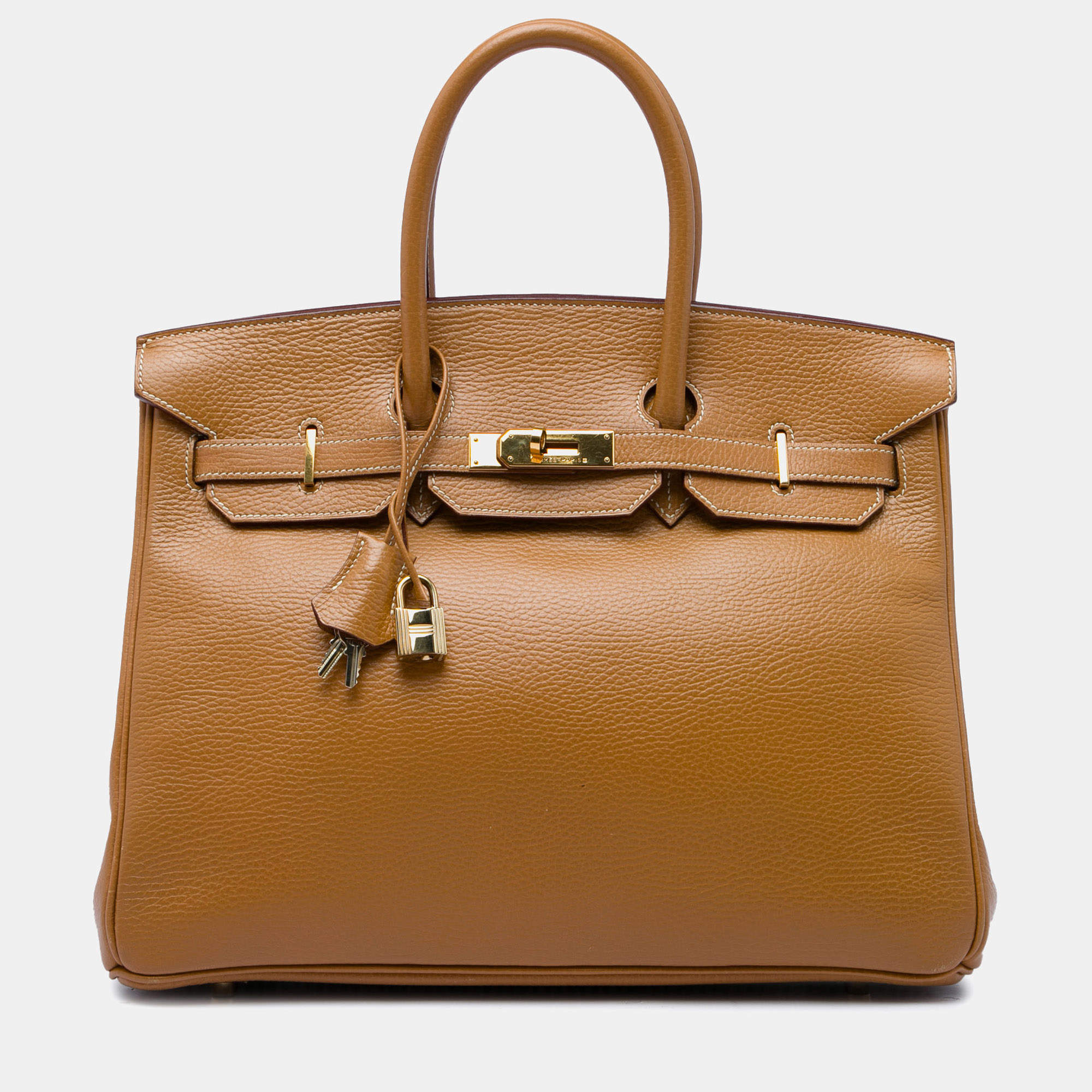 Pre Owned Hermes Birkin 35 Gold Togo Calfskin Leather Top Handle Bag