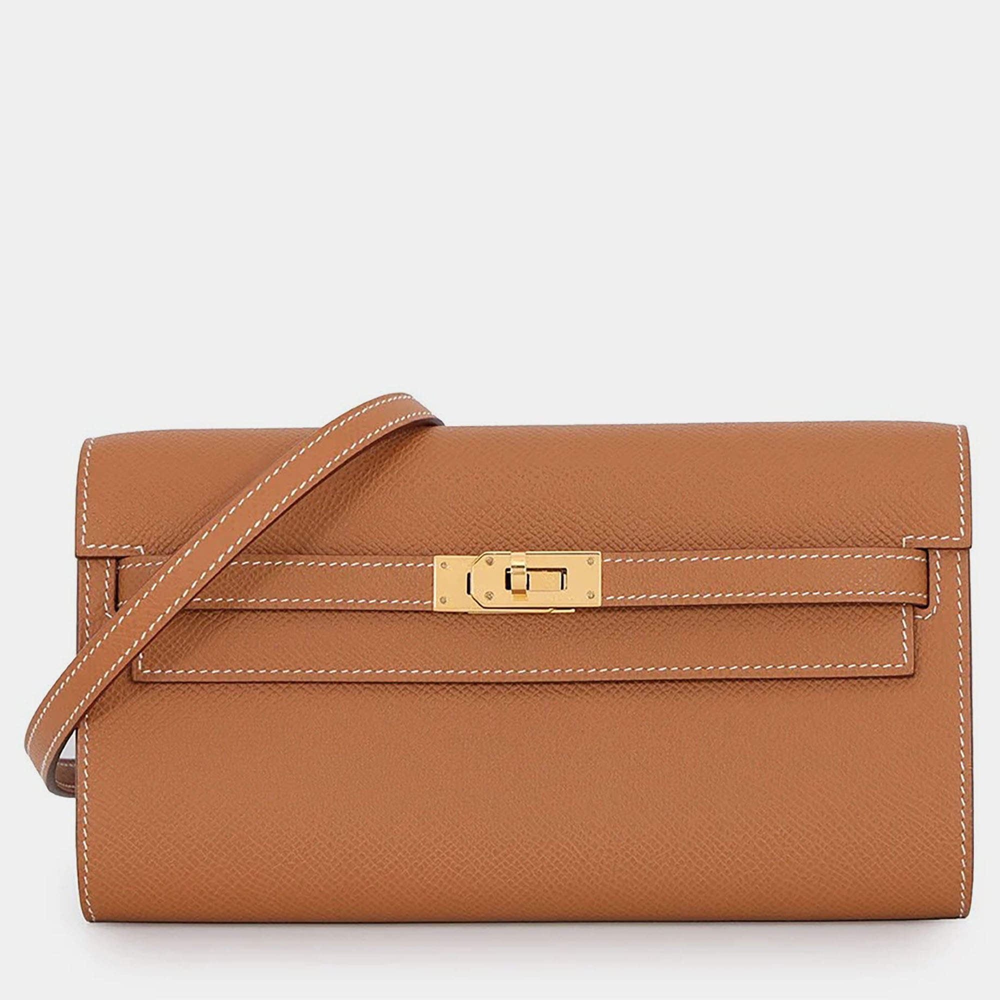 Pre Owned Hermes Kelly Wallet Long To Go Gold Epsom