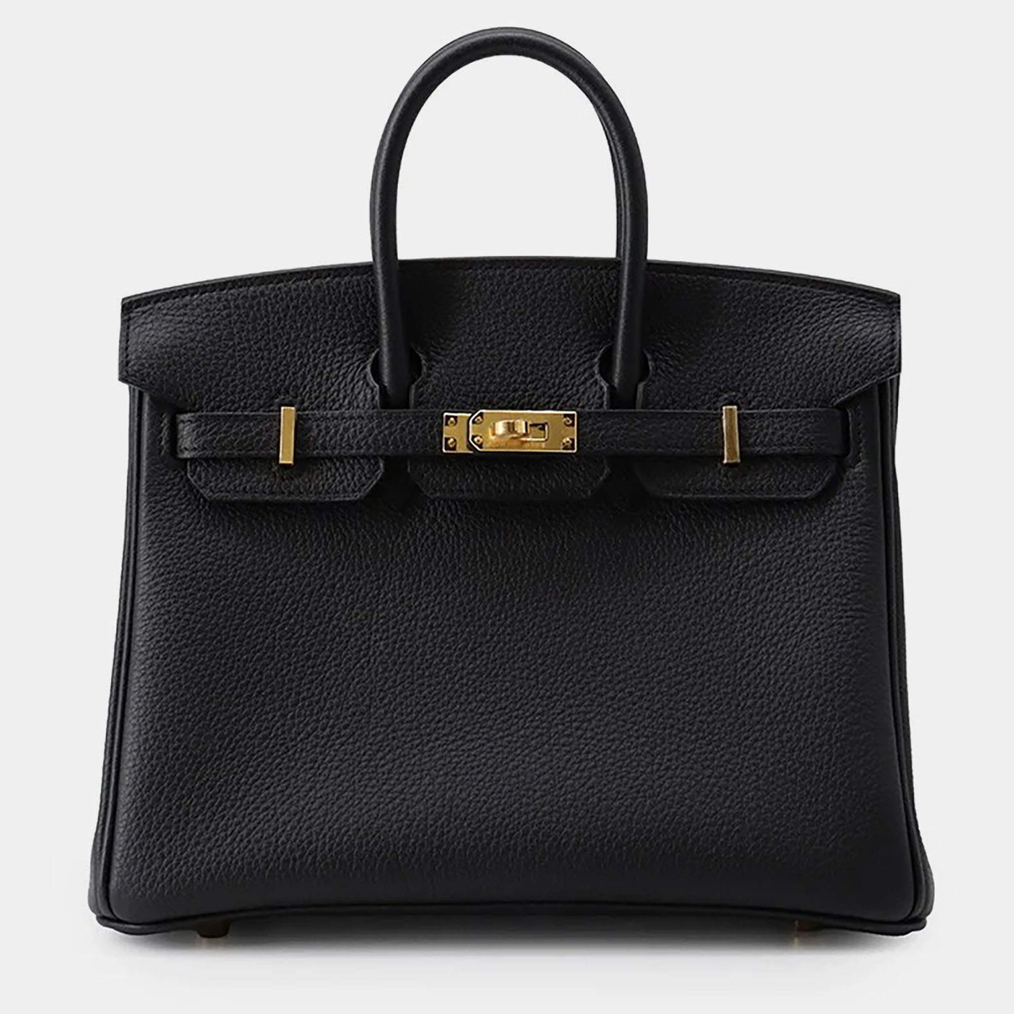 Pre Owned Hermes Birkin 25 Black Togo Calfskin Leather Top Handle Bag