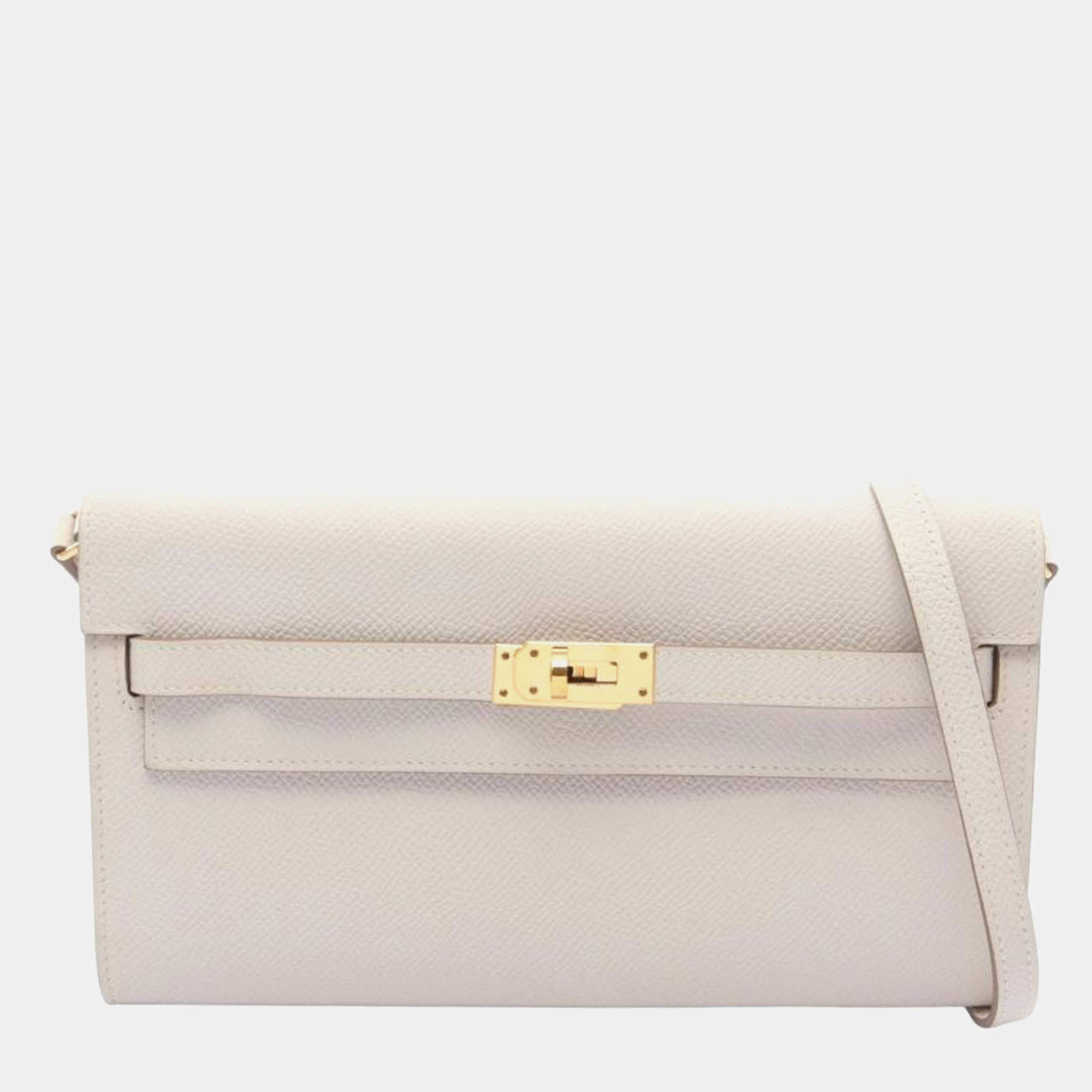 Pre Owned Hermes Kelly Classique To Go Craie Epsom Calfskin Leather Wallet Bag